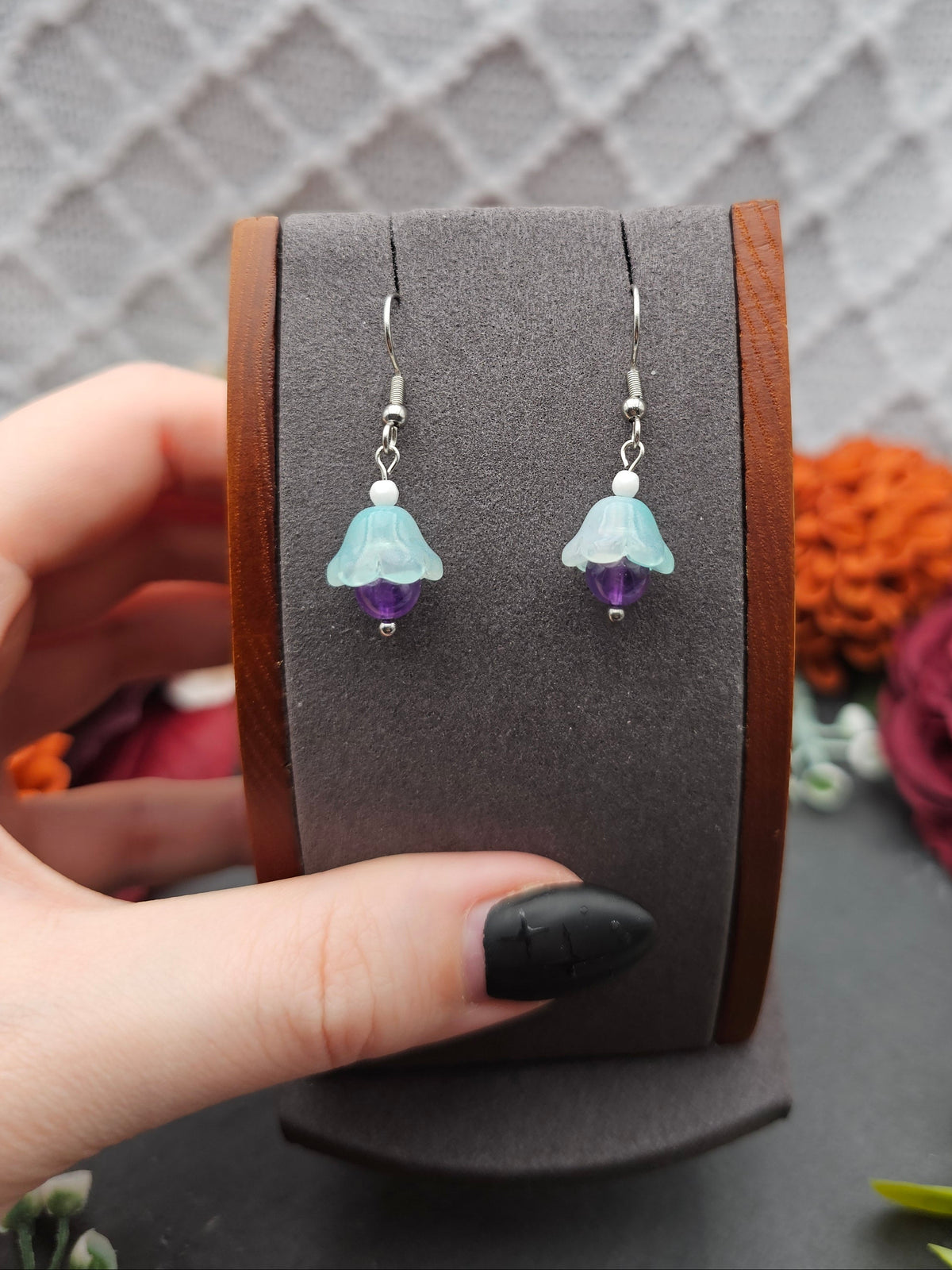 Ohrringe Floral Mint | Amethyst & Kascholong | Edelstahl