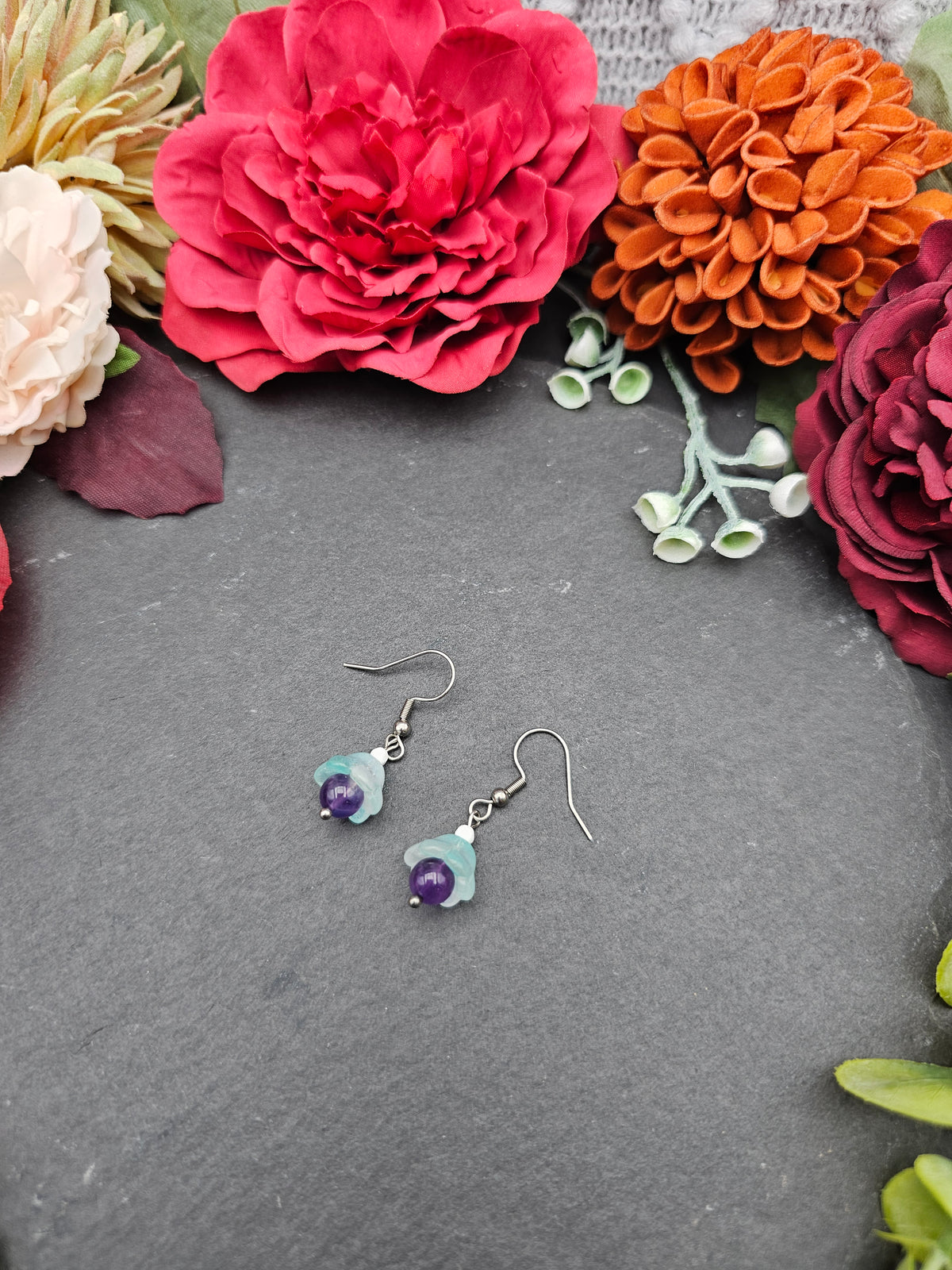 Ohrringe Floral Mint | Amethyst & Kascholong | Edelstahl