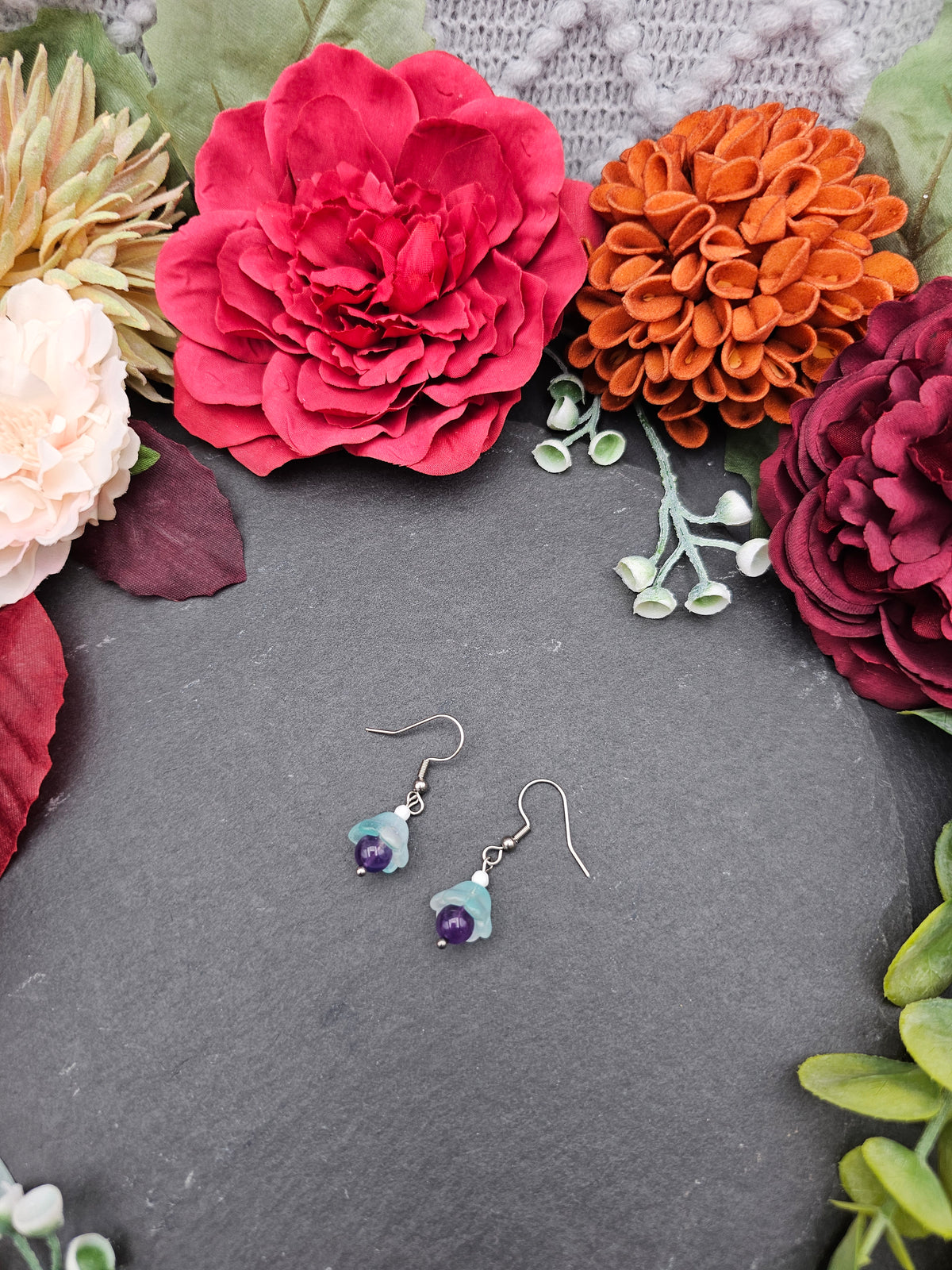 Ohrringe Floral Mint | Amethyst & Kascholong | Edelstahl