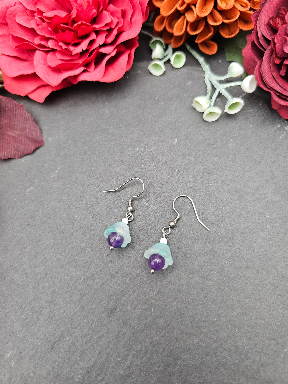 Ohrringe Floral Mint | Amethyst & Kascholong | Edelstahl