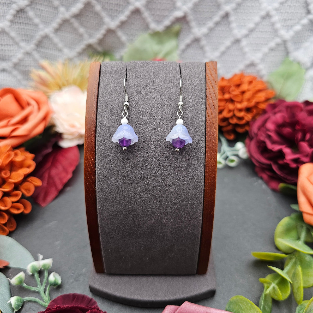 Ohrringe Floral Blau | Amethyst & Kascholong | Edelstahl