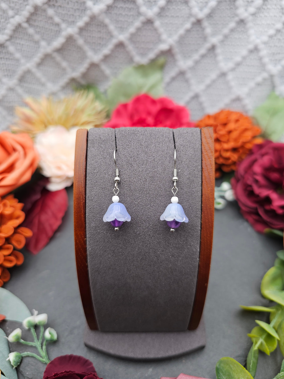 Ohrringe Floral Blau | Amethyst & Kascholong | Edelstahl