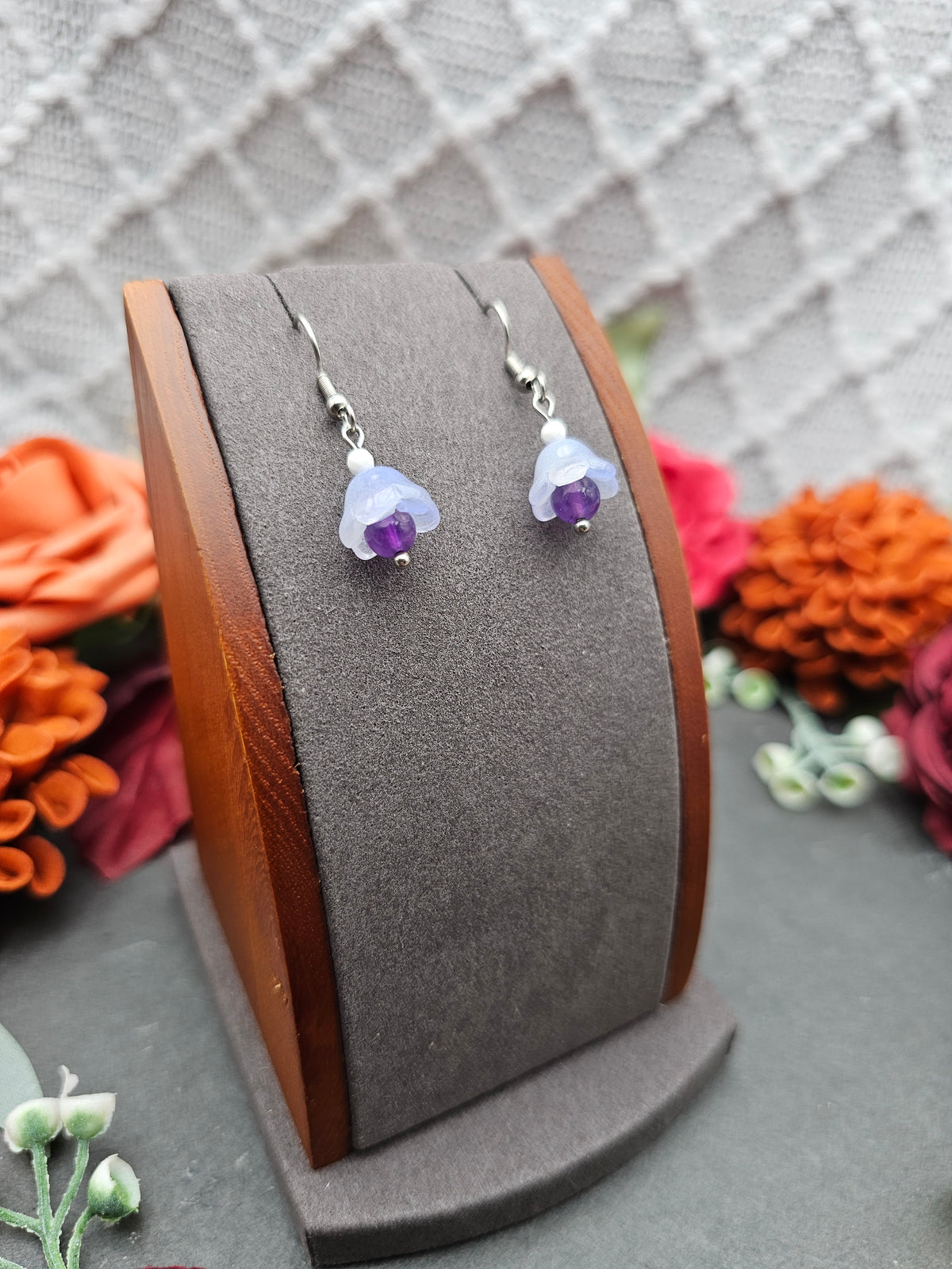 Ohrringe Floral Blau | Amethyst & Kascholong | Edelstahl