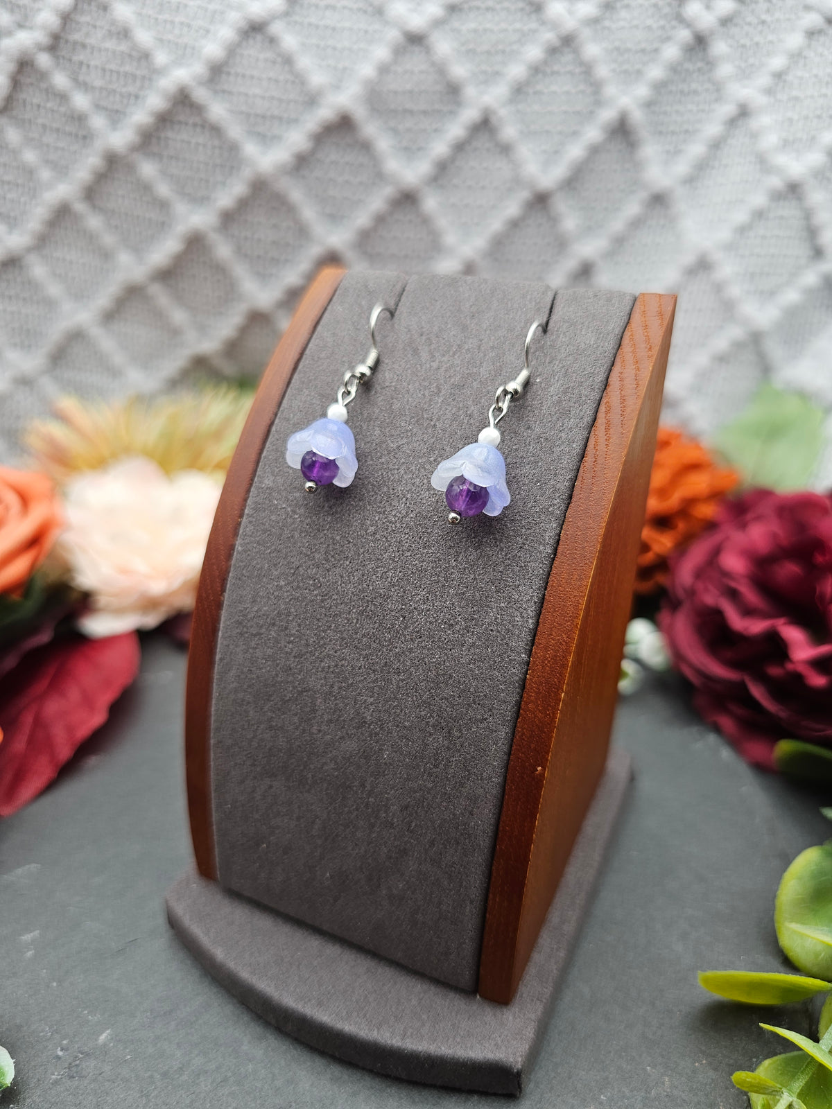 Ohrringe Floral Blau | Amethyst & Kascholong | Edelstahl