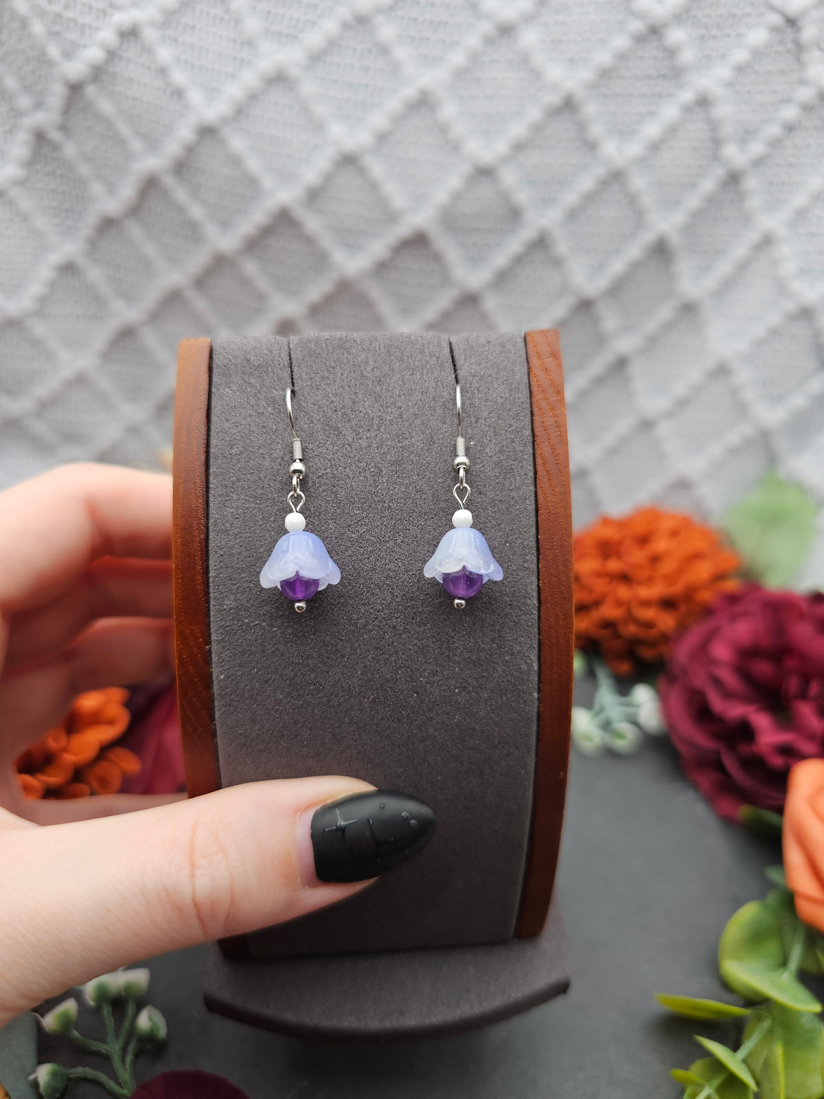 Ohrringe Floral Blau | Amethyst & Kascholong | Edelstahl