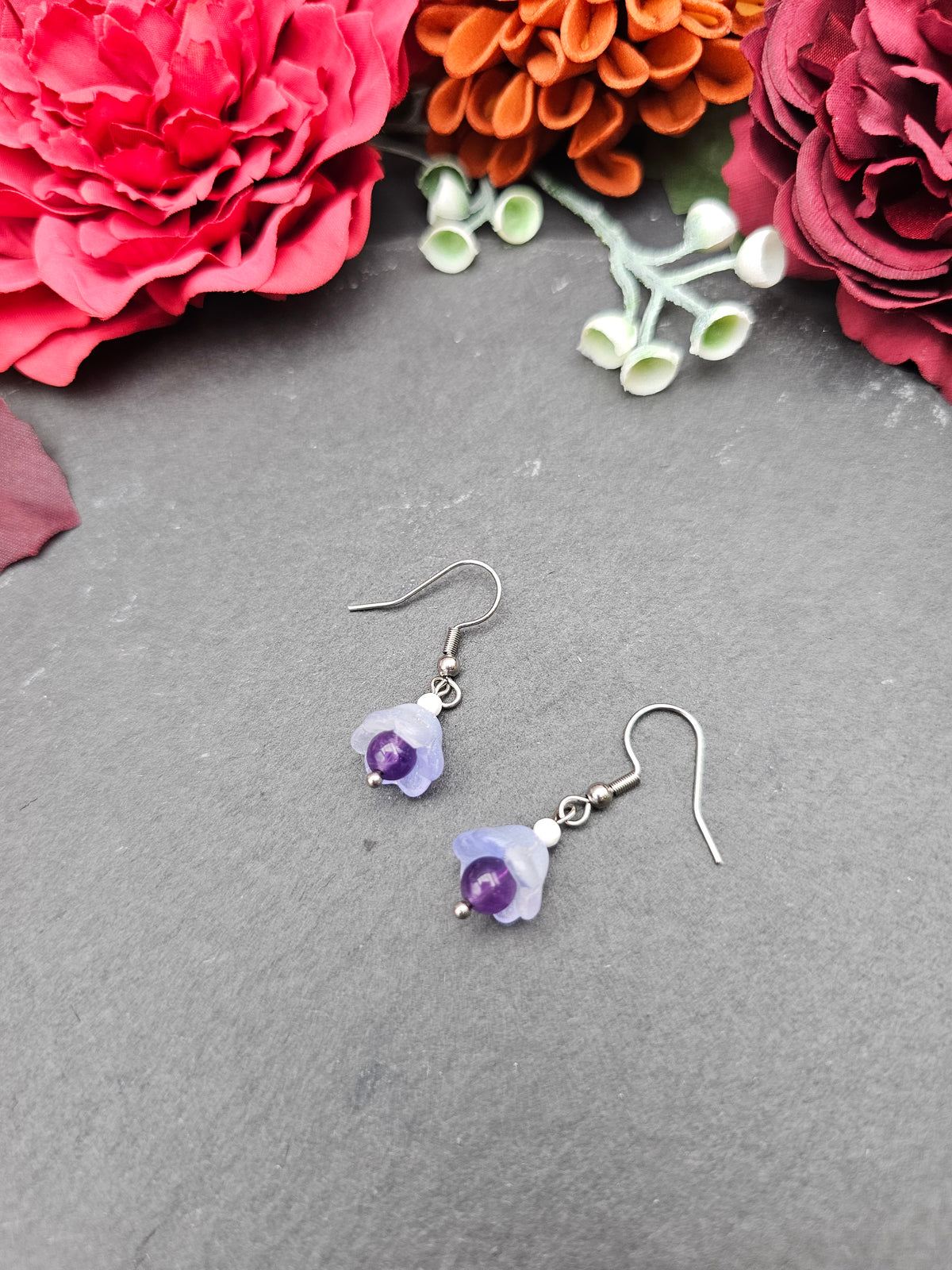 Ohrringe Floral Blau | Amethyst & Kascholong | Edelstahl