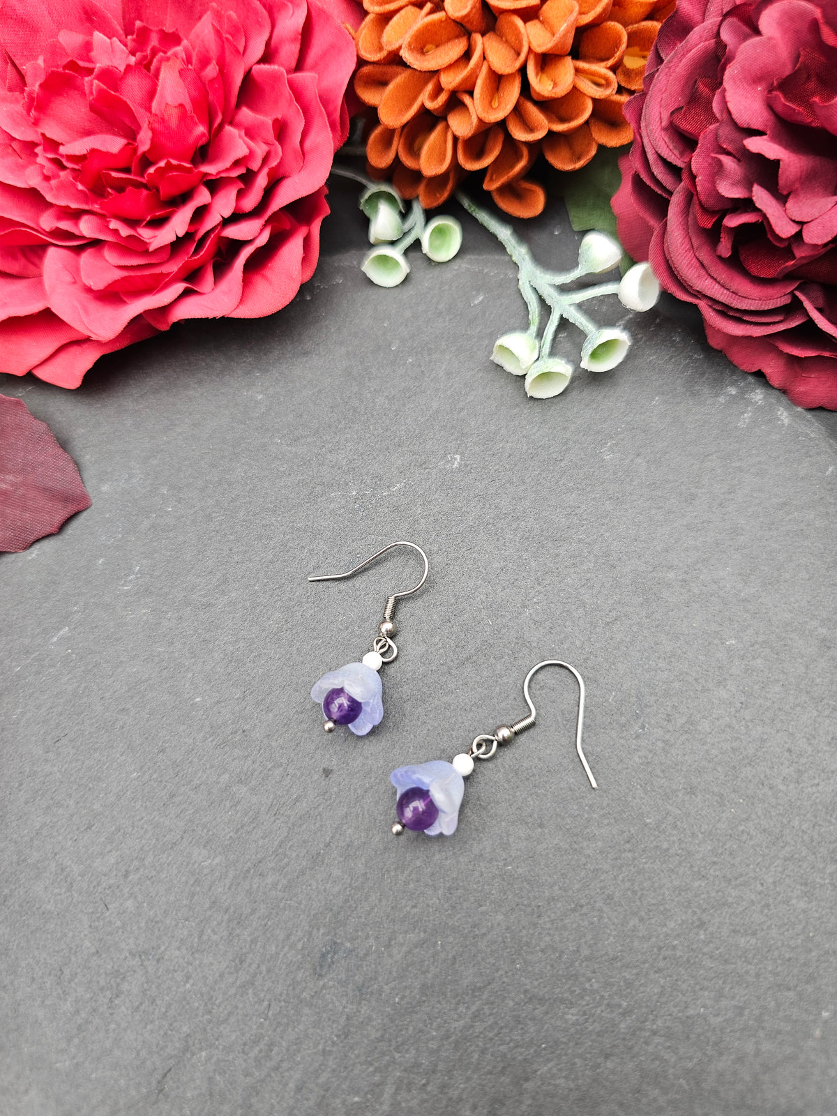 Ohrringe Floral Blau | Amethyst & Kascholong | Edelstahl