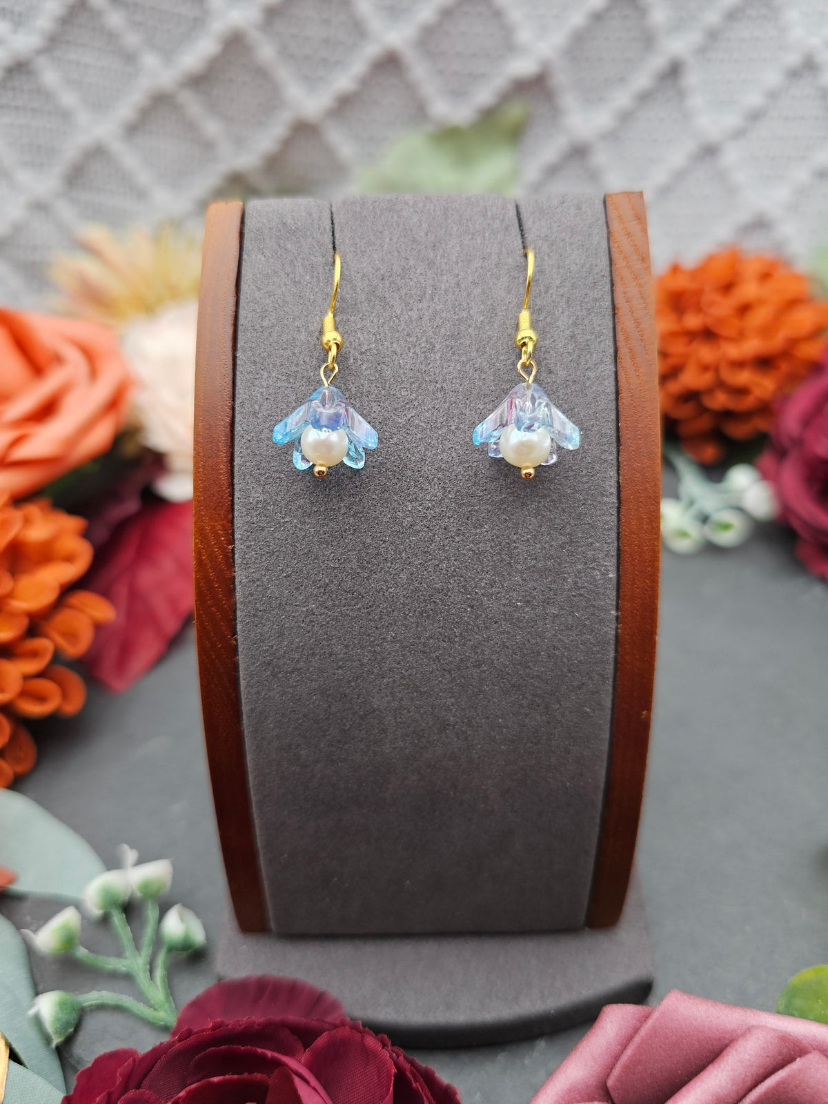 Ohrringe Floral Blau-Lila | Süßwasserzuchtperle | Edelstahl vergoldet