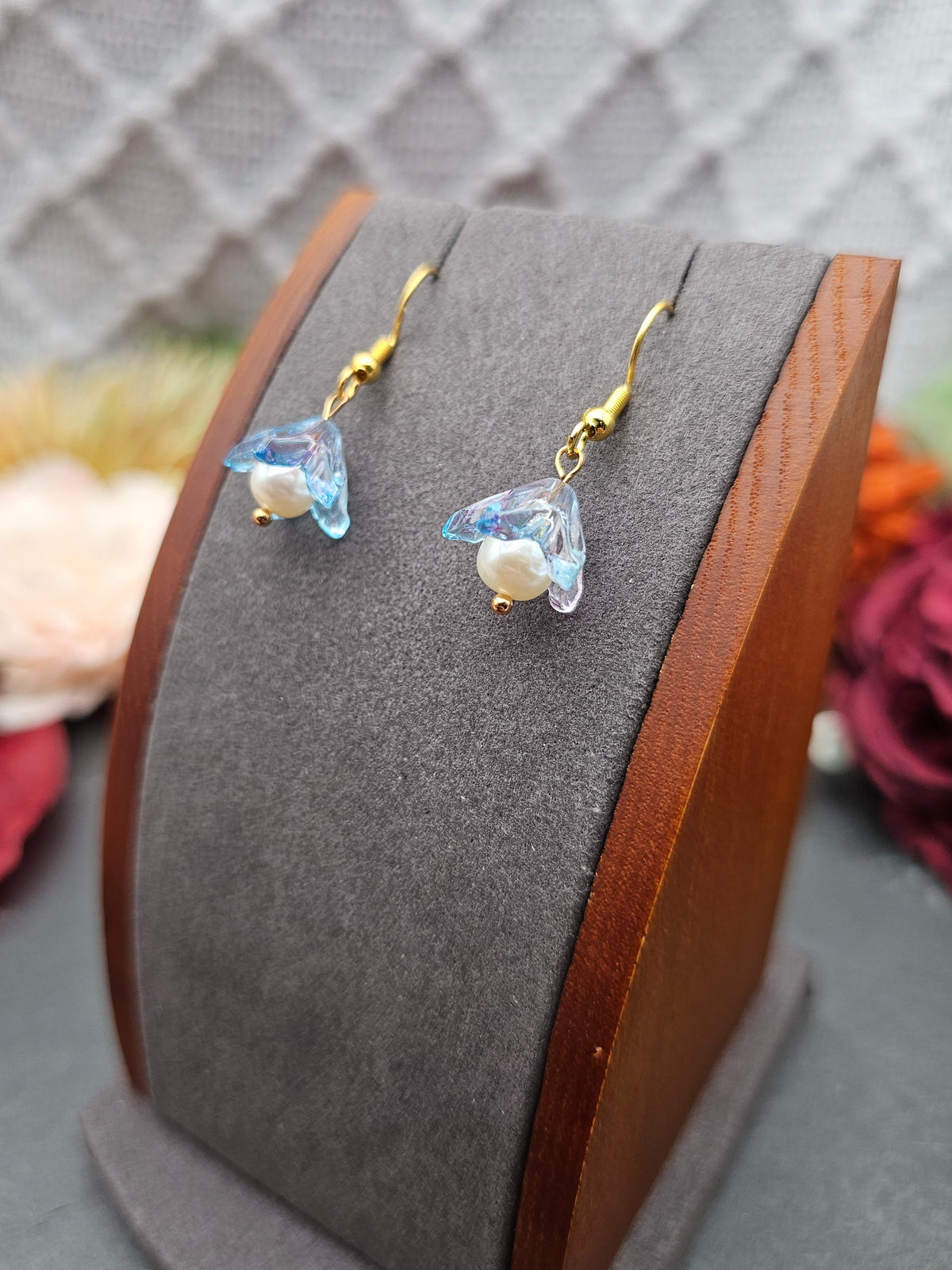 Ohrringe Floral Blau-Lila | Süßwasserzuchtperle | Edelstahl vergoldet