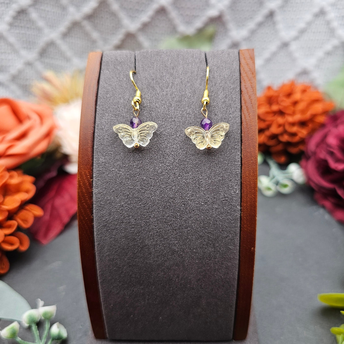 Ohrringe Schmetterlinge Gelb | Amethyst | Edelstahl vergoldet