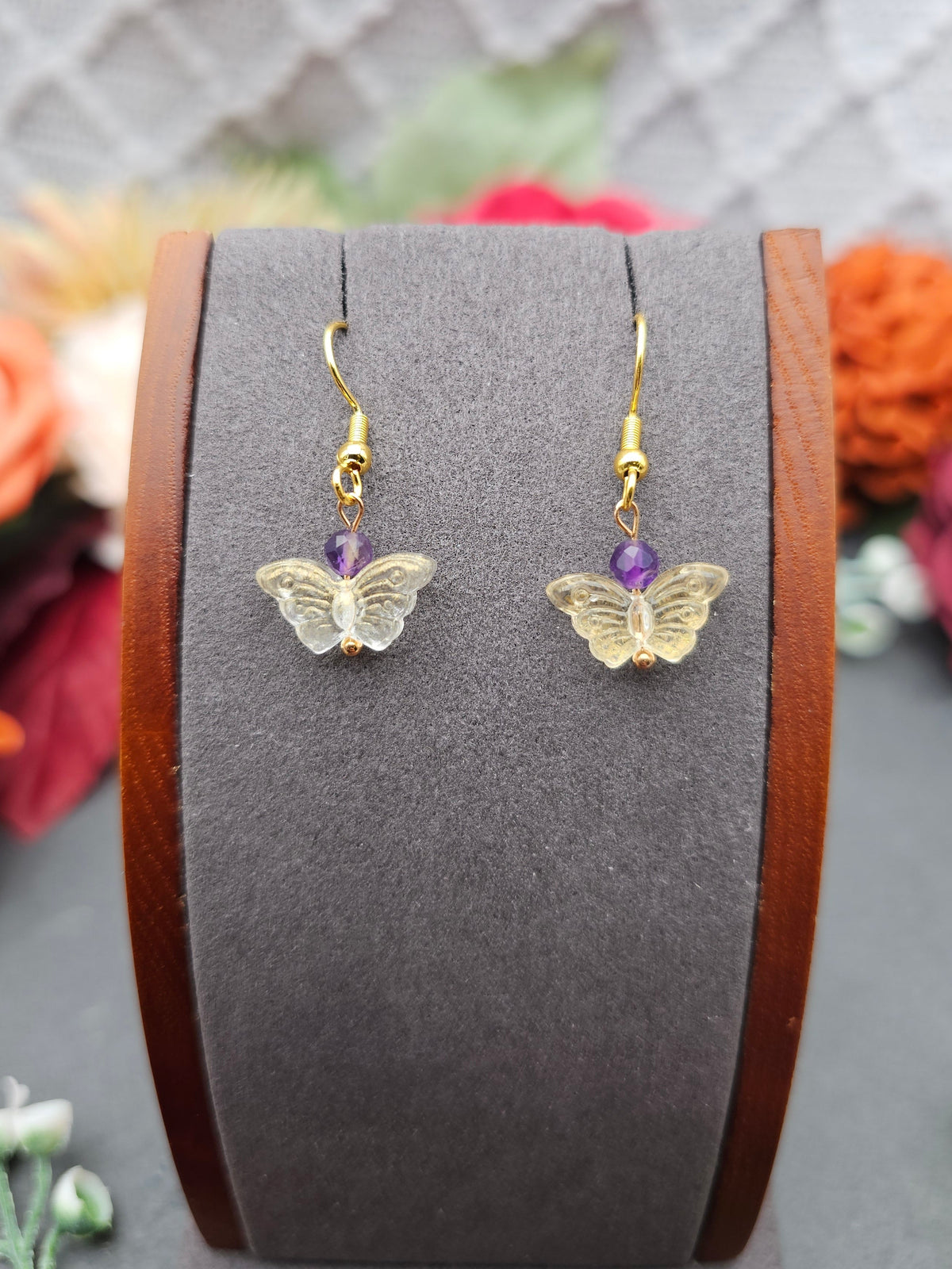 Ohrringe Schmetterlinge Gelb | Amethyst | Edelstahl vergoldet
