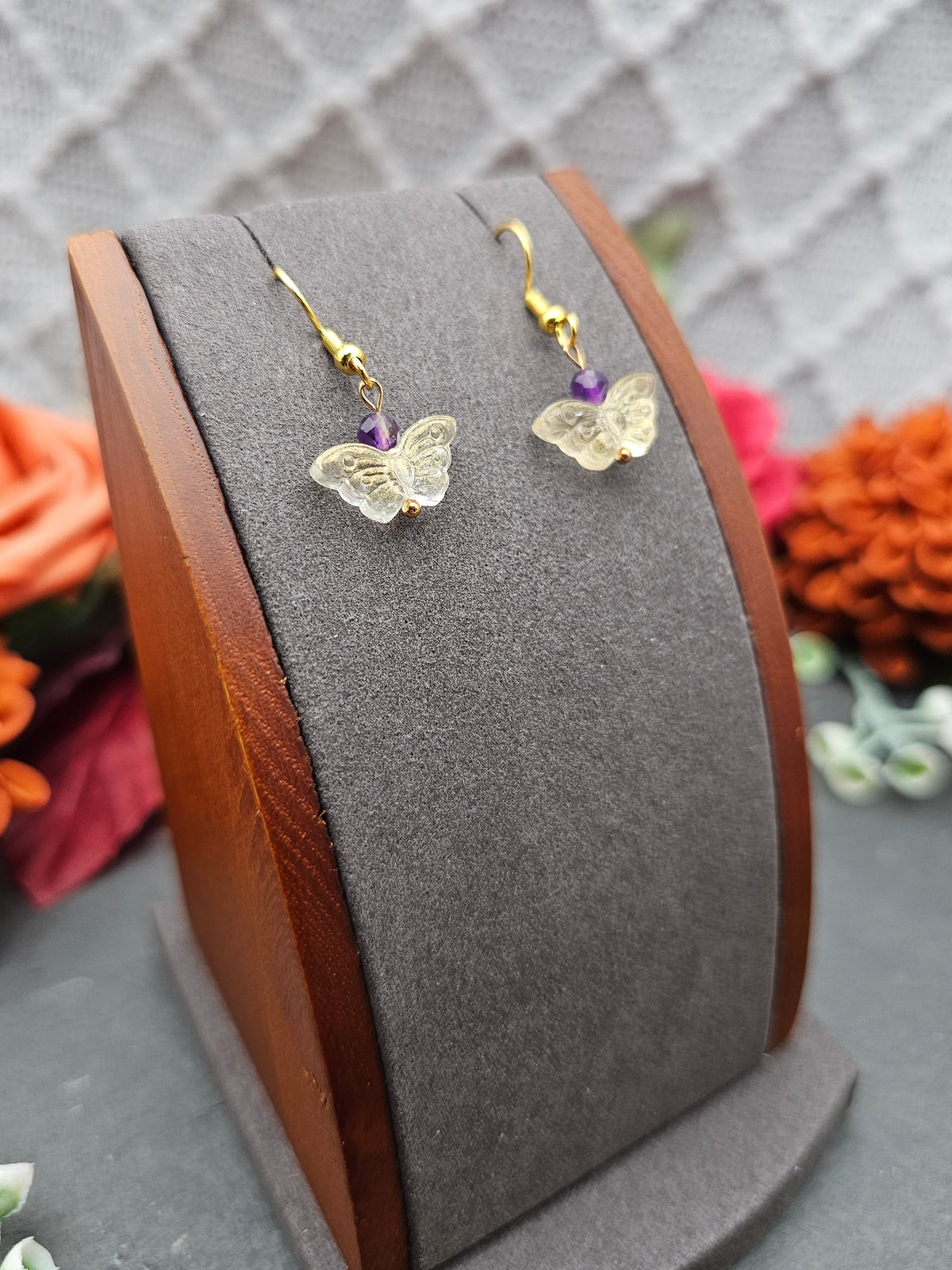 Ohrringe Schmetterlinge Gelb | Amethyst | Edelstahl vergoldet