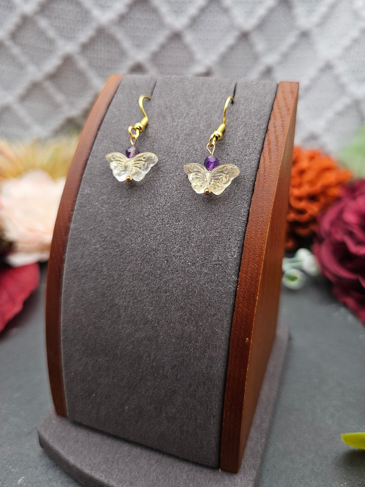 Ohrringe Schmetterlinge Gelb | Amethyst | Edelstahl vergoldet