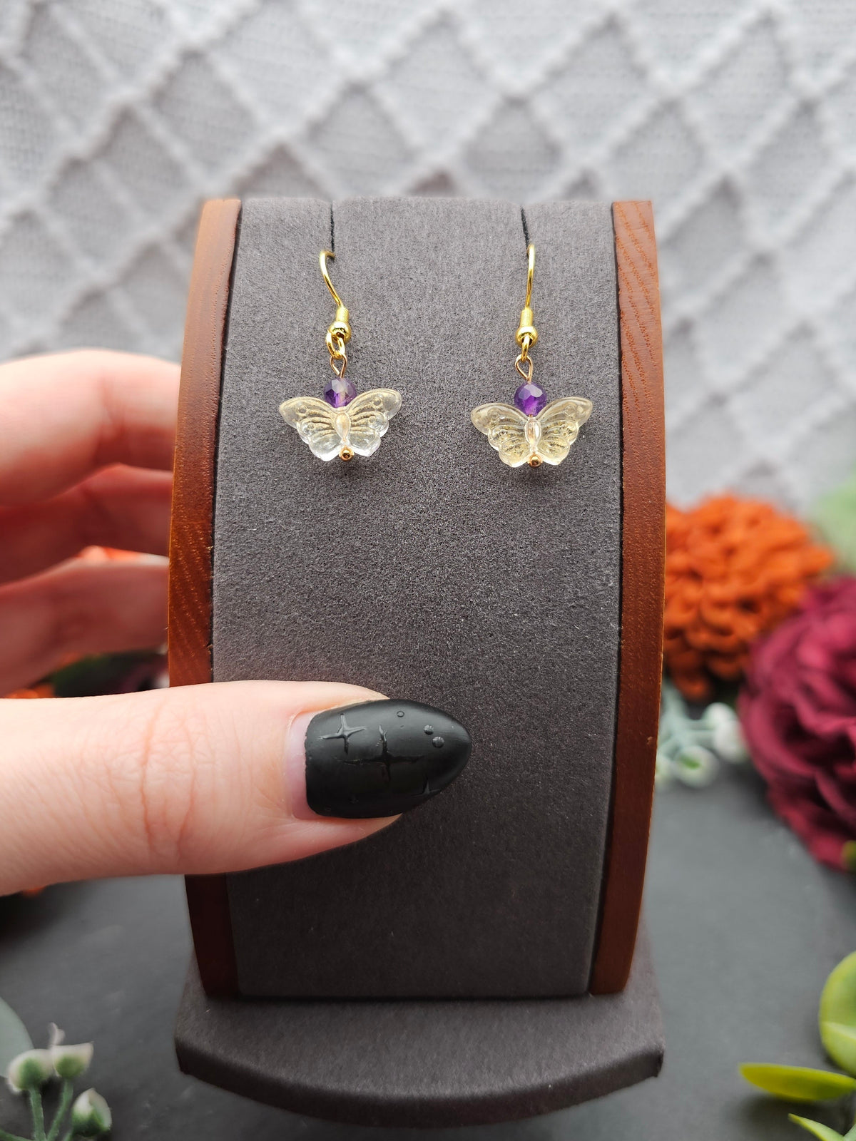 Ohrringe Schmetterlinge Gelb | Amethyst | Edelstahl vergoldet