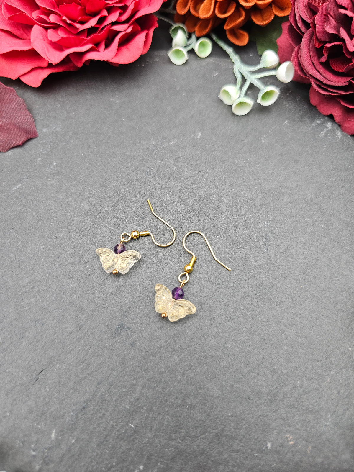 Ohrringe Schmetterlinge Gelb | Amethyst | Edelstahl vergoldet