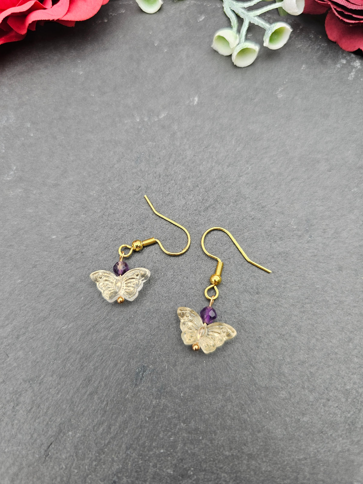 Ohrringe Schmetterlinge Gelb | Amethyst | Edelstahl vergoldet