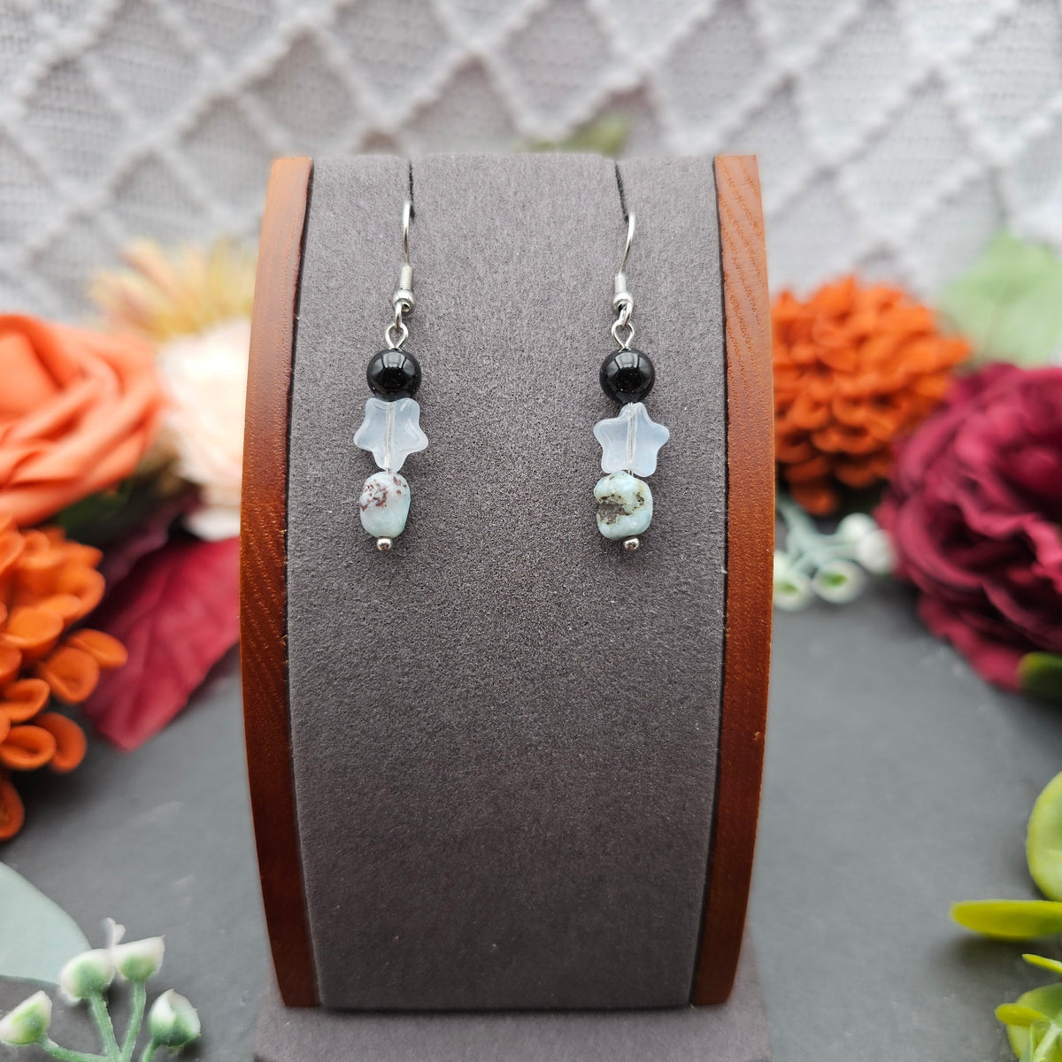 Ohrringe Sternchen | Onyx & Larimar | Edelstahl