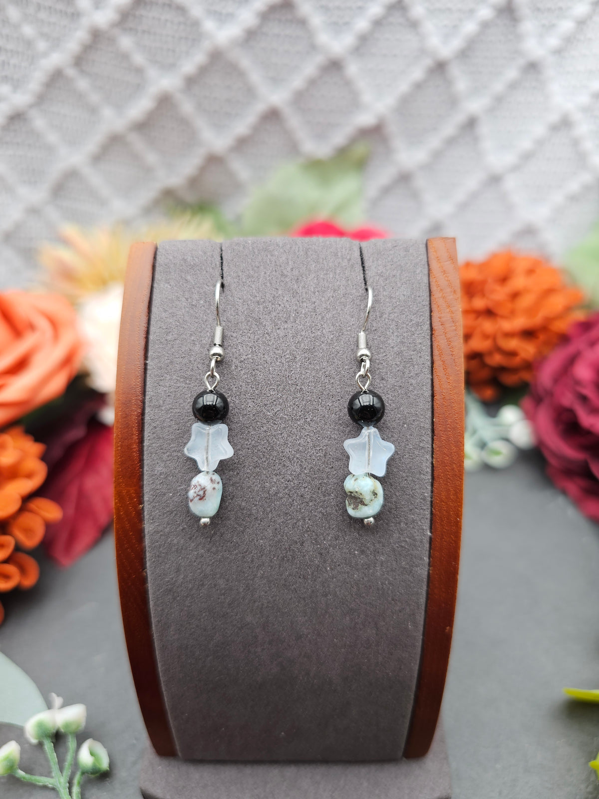 Ohrringe Sternchen | Onyx & Larimar | Edelstahl
