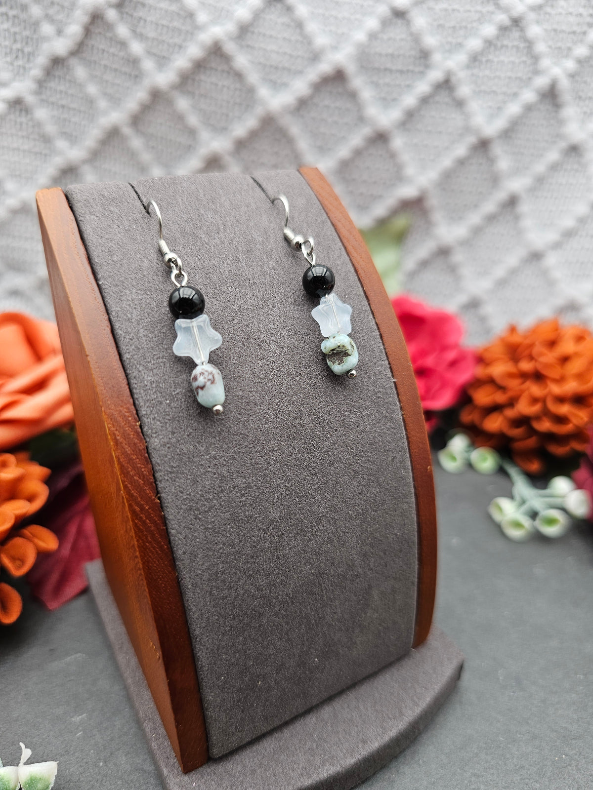 Ohrringe Sternchen | Onyx & Larimar | Edelstahl