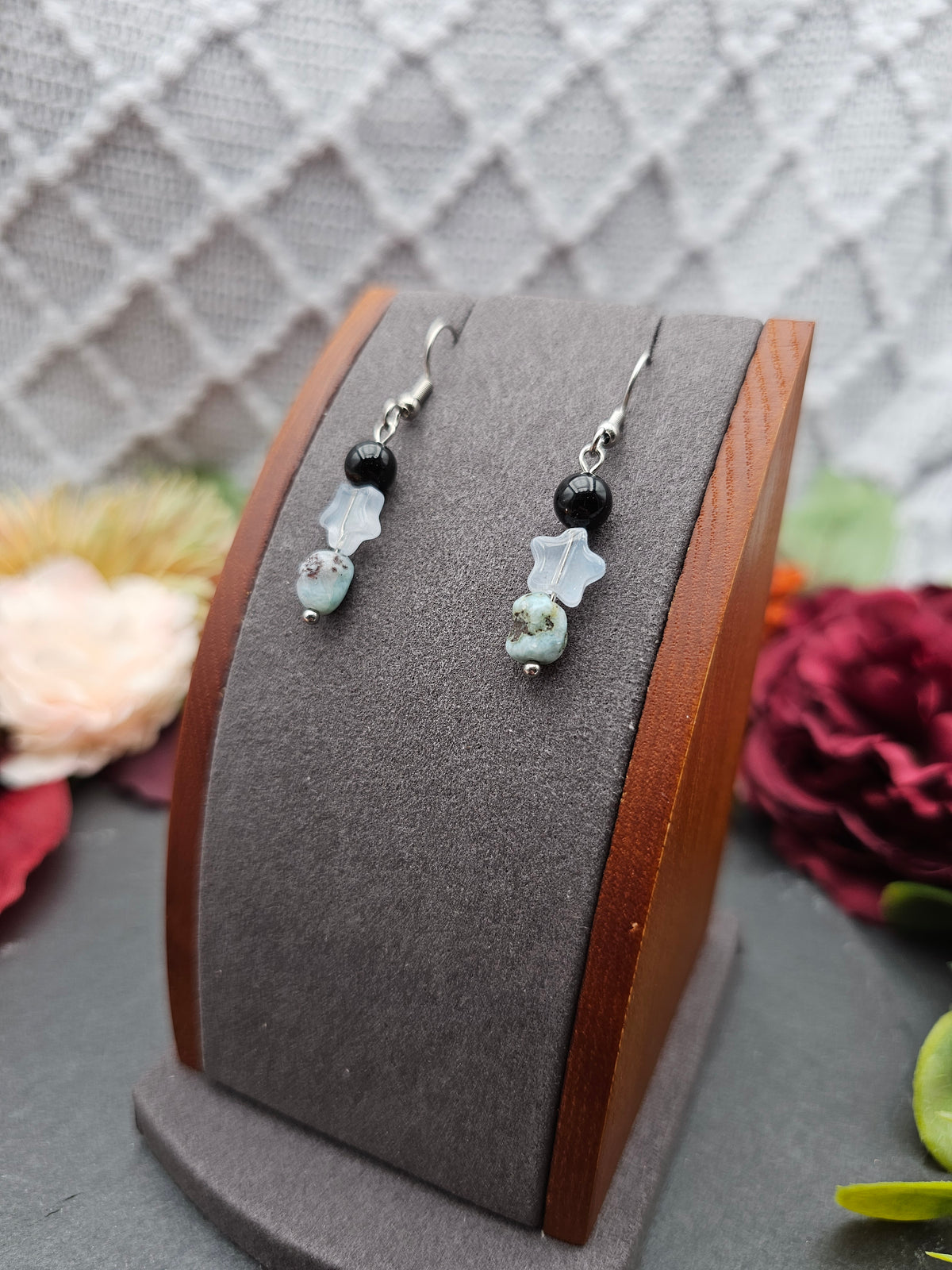 Ohrringe Sternchen | Onyx & Larimar | Edelstahl