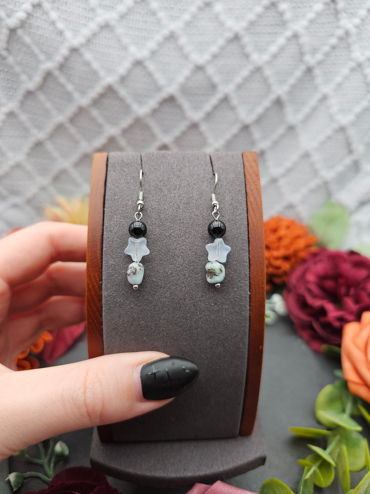 Ohrringe Sternchen | Onyx & Larimar | Edelstahl