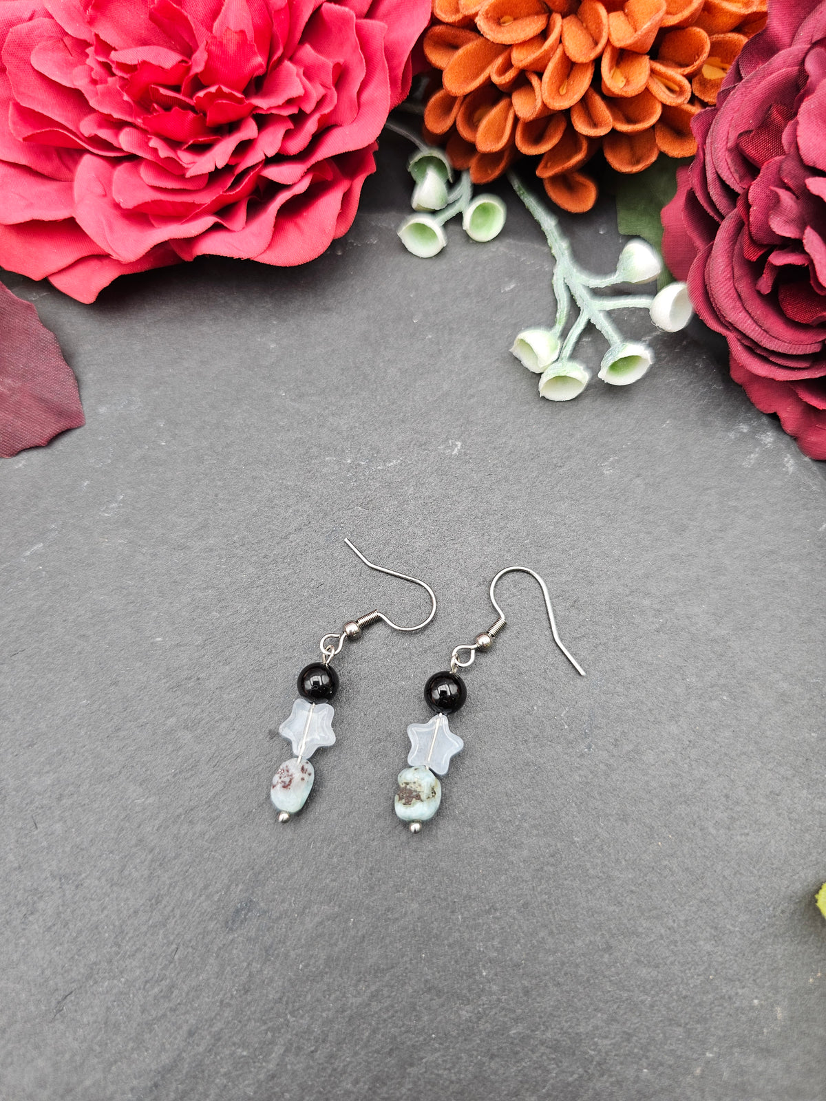 Ohrringe Sternchen | Onyx & Larimar | Edelstahl