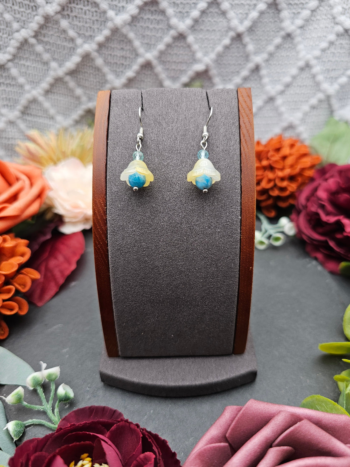 Ohrringe Floral Gelb | Apatit & Aquamarin | Edelstahl