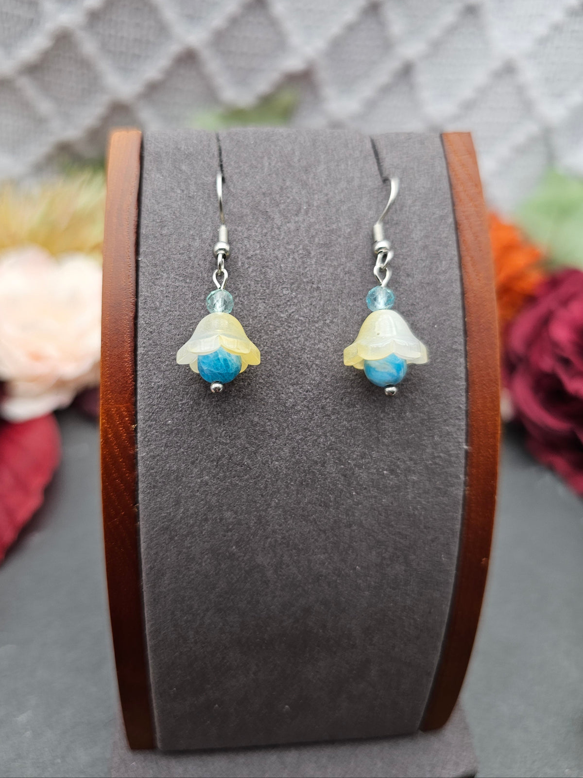 Ohrringe Floral Gelb | Apatit & Aquamarin | Edelstahl
