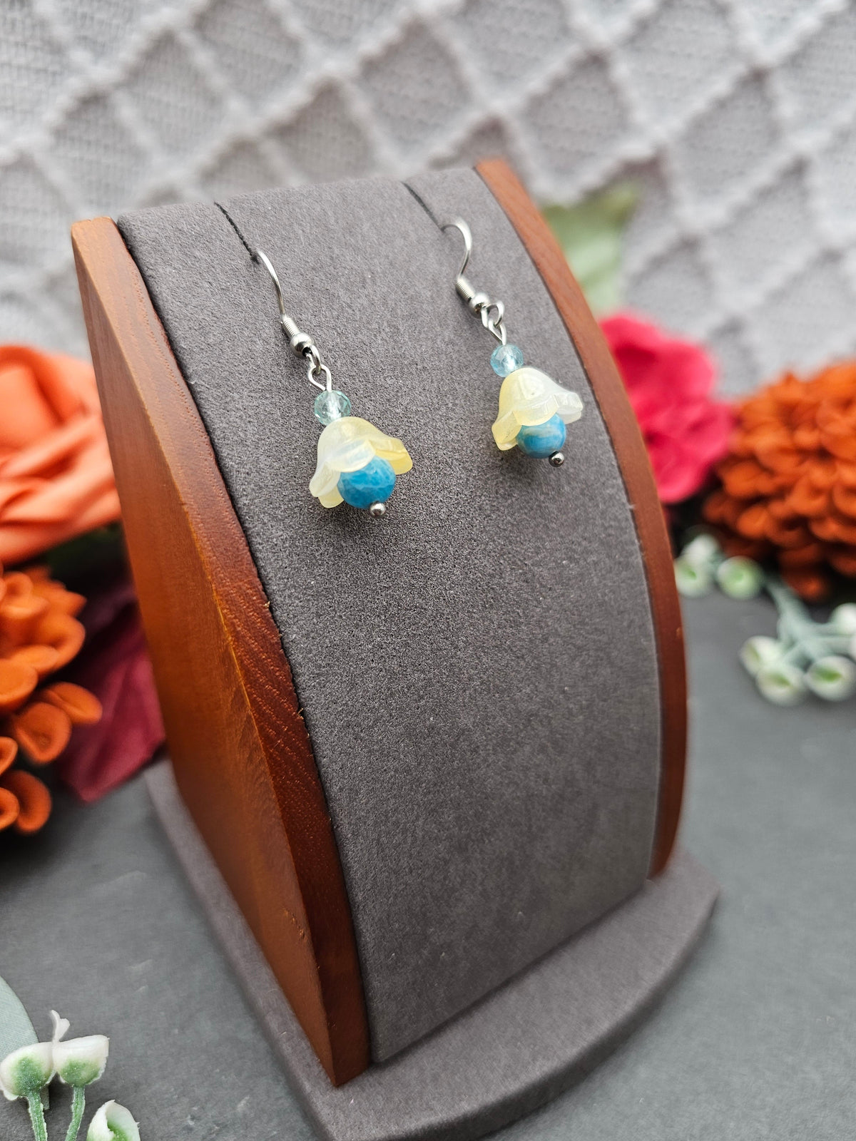 Ohrringe Floral Gelb | Apatit & Aquamarin | Edelstahl