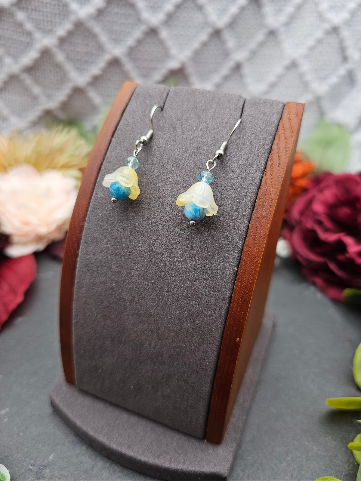 Ohrringe Floral Gelb | Apatit & Aquamarin | Edelstahl