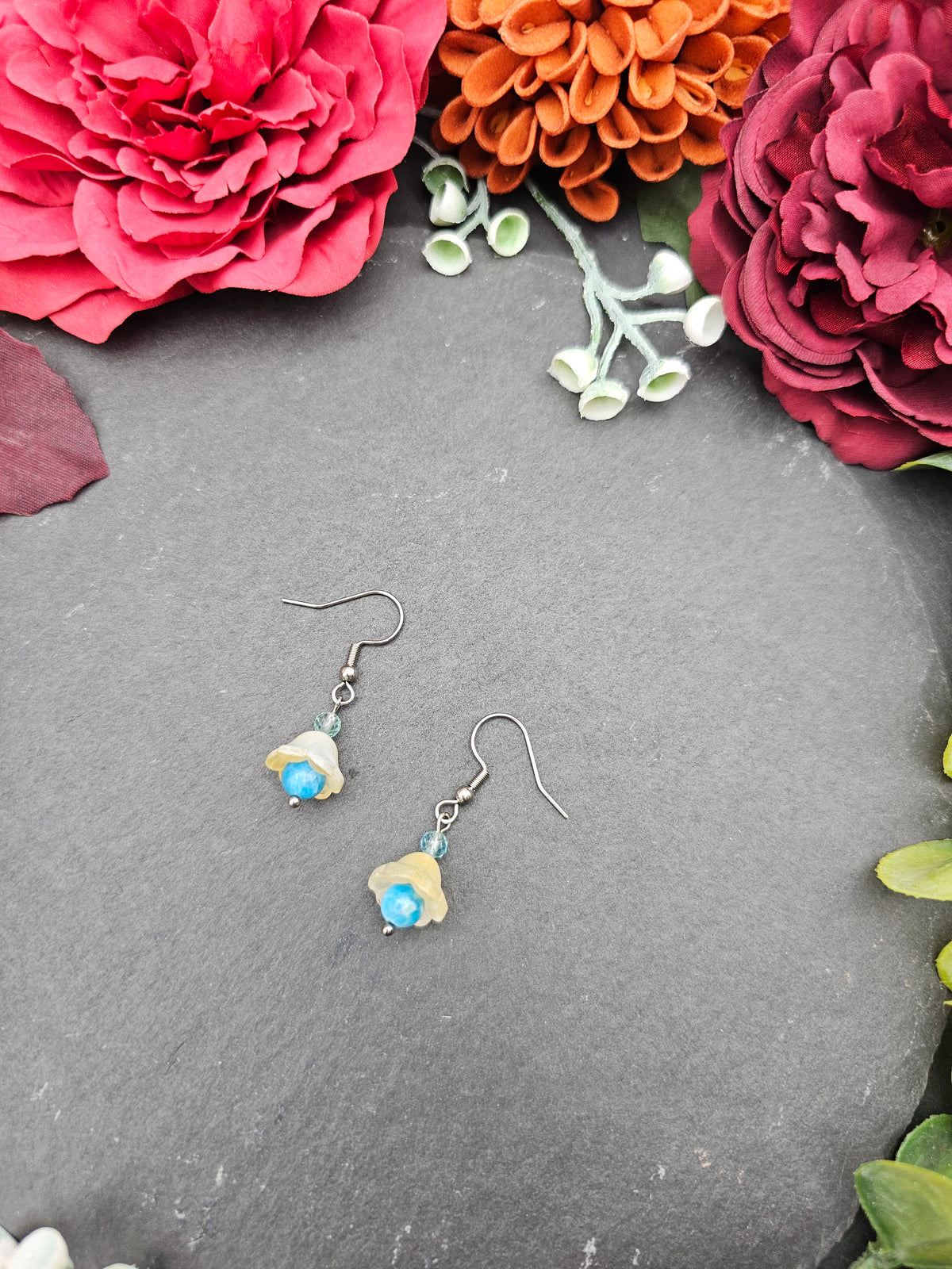 Ohrringe Floral Gelb | Apatit & Aquamarin | Edelstahl