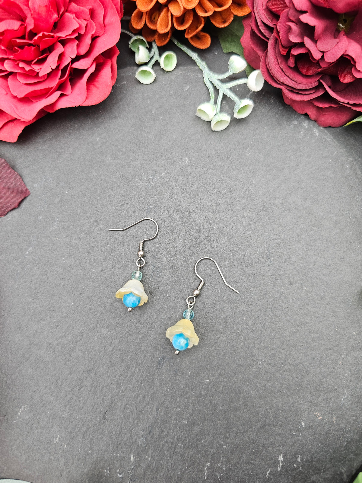 Ohrringe Floral Gelb | Apatit & Aquamarin | Edelstahl
