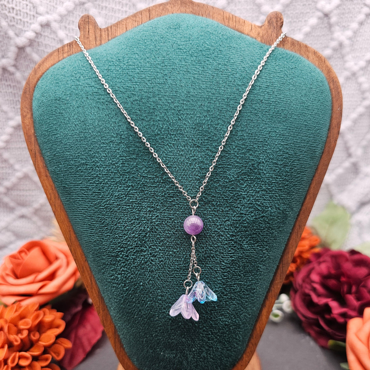 Halskette Floral Blau & Rosa | Amethyst | Edelstahl