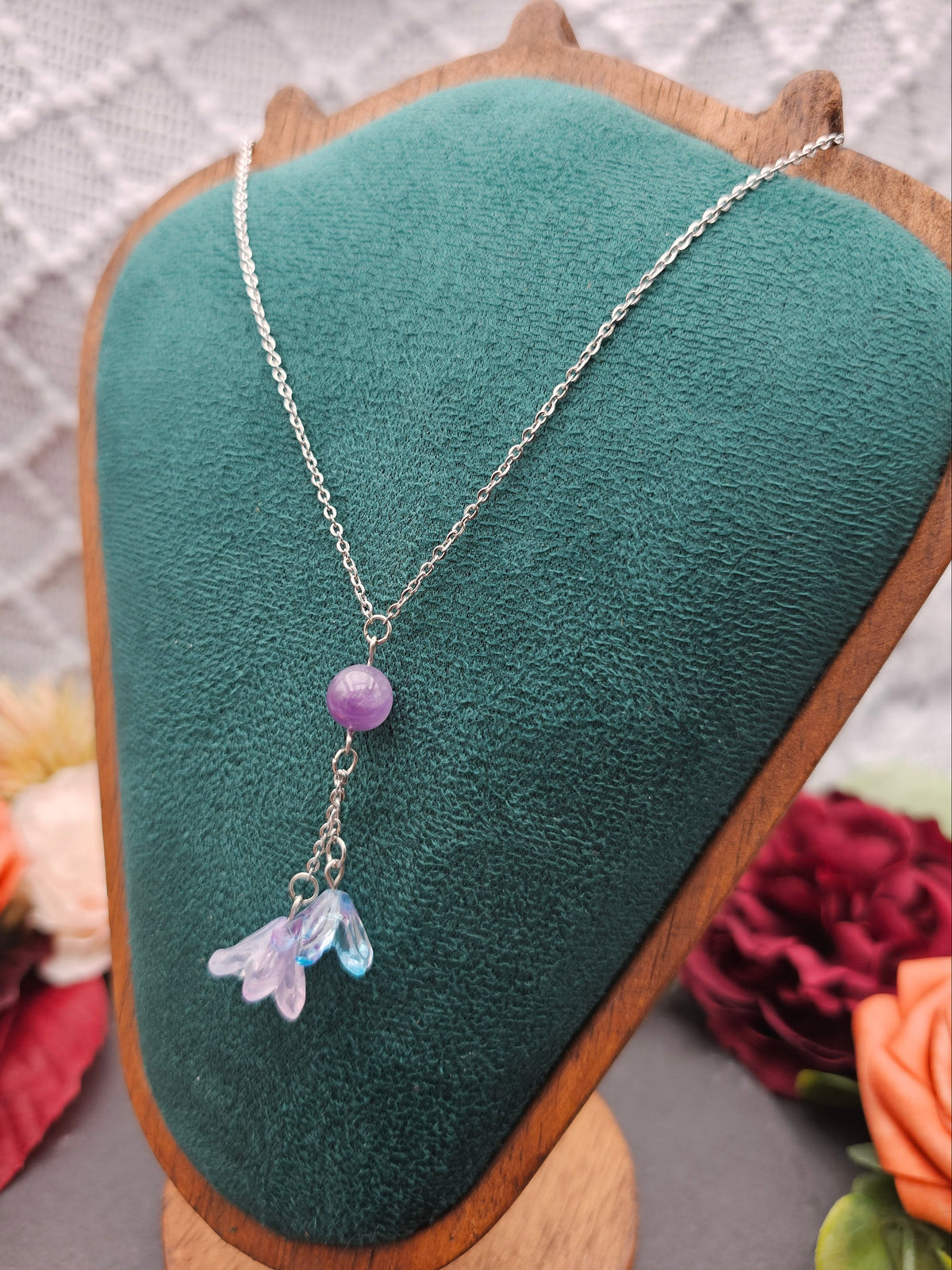 Halskette Floral Blau & Rosa | Amethyst | Edelstahl