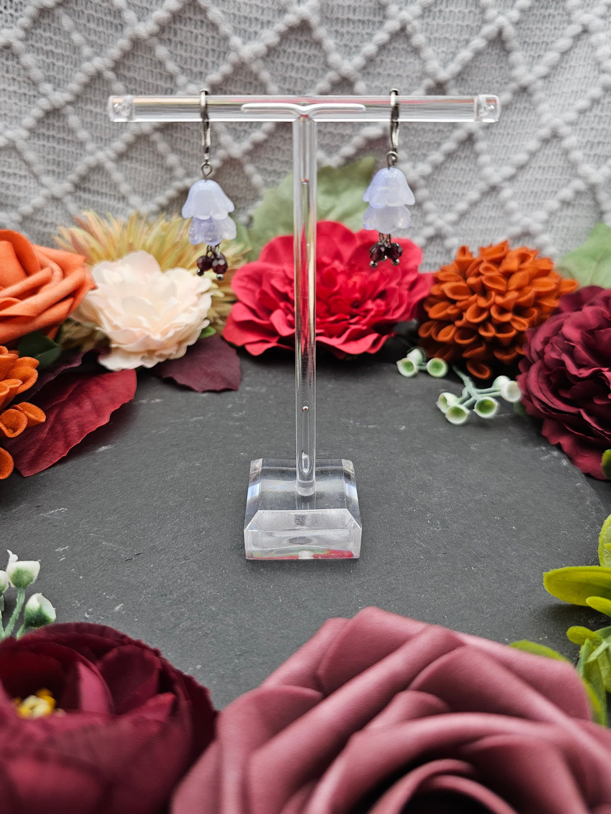 Ohrringe Floral Blau | Granat | Edelstahl