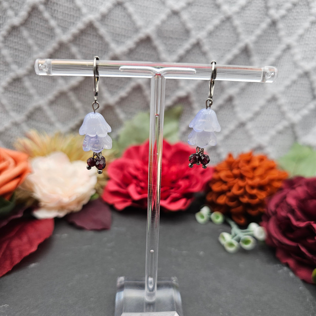 Ohrringe Floral Blau | Granat | Edelstahl