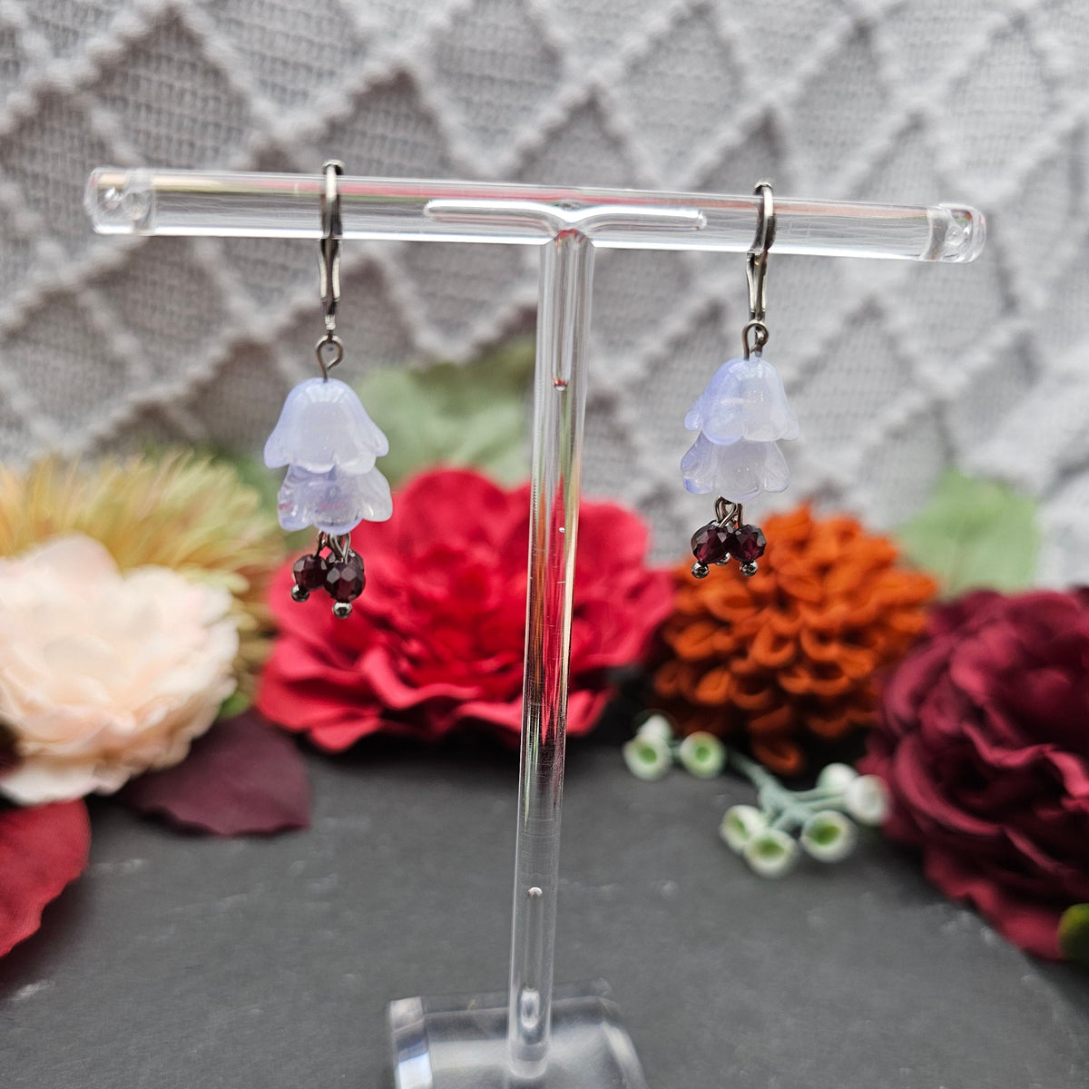 Ohrringe Floral Blau | Granat | Edelstahl