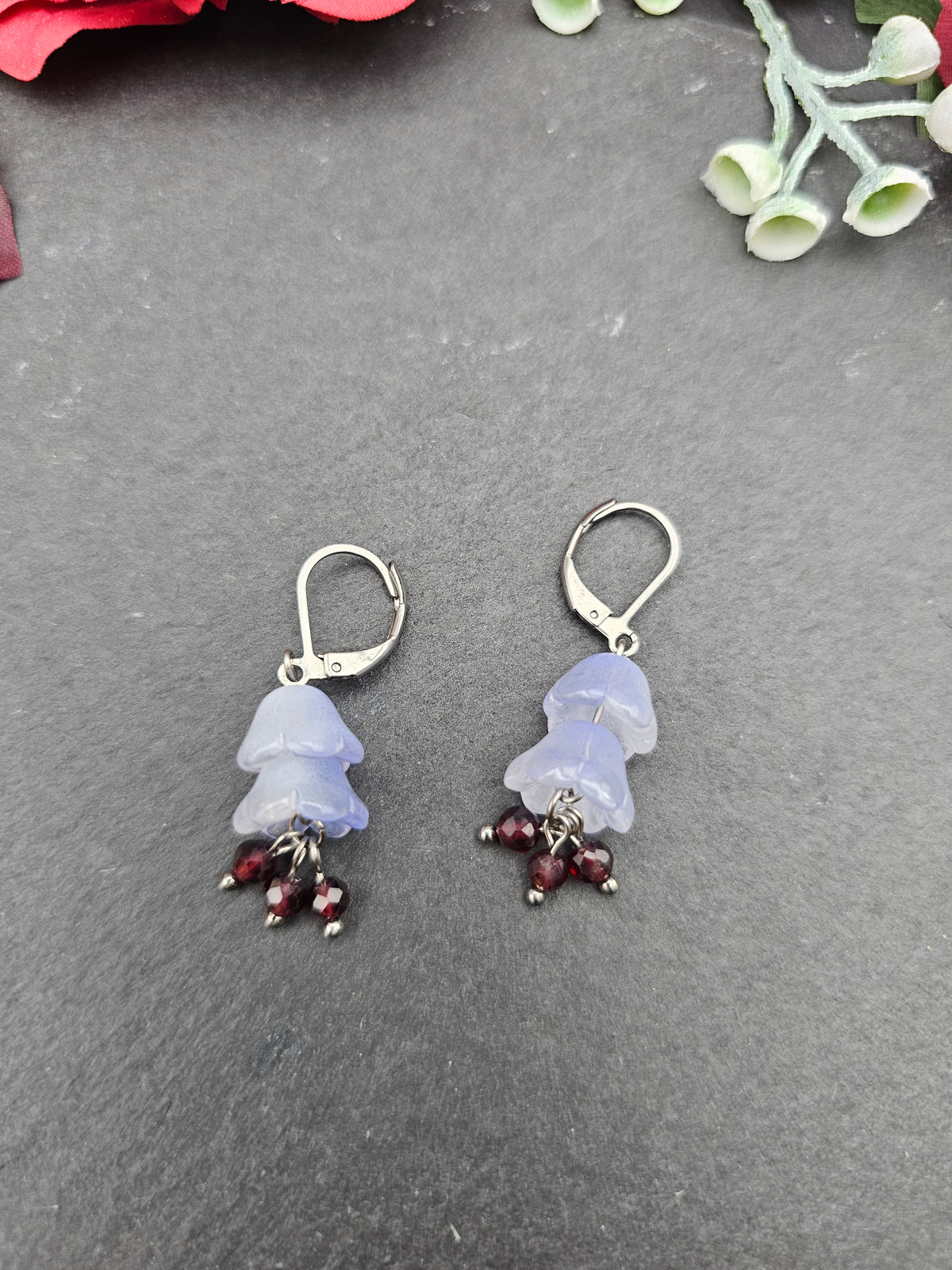 Ohrringe Floral Blau | Granat | Edelstahl