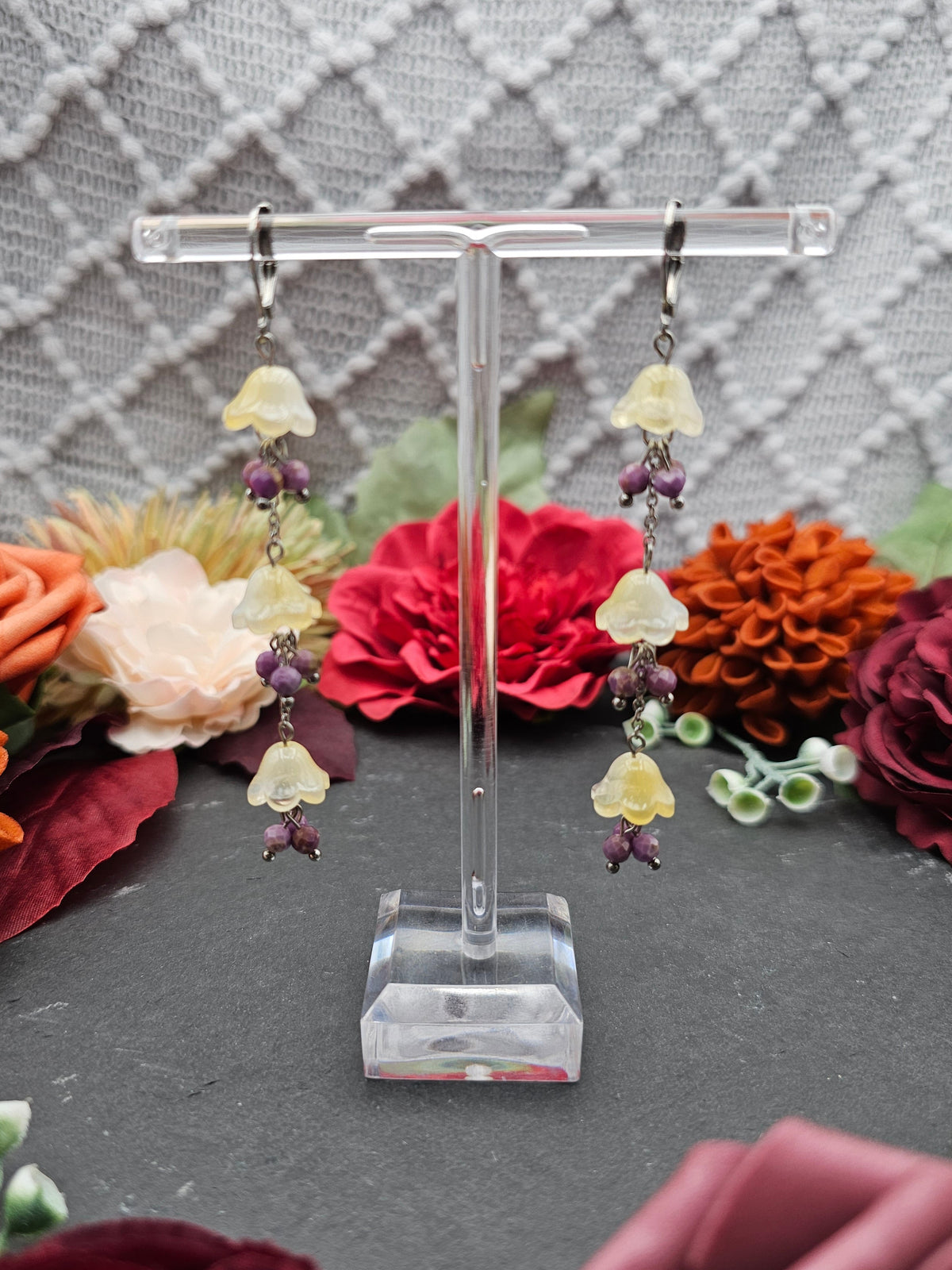 Ohrringe Floral Gelb Lang | Lepidolith | Edelstahl