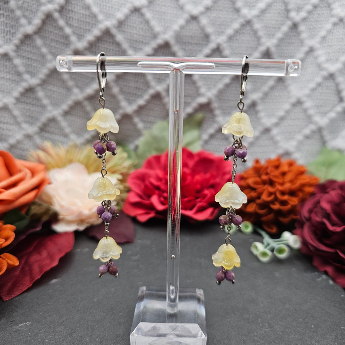 Ohrringe Floral Gelb Lang | Lepidolith | Edelstahl