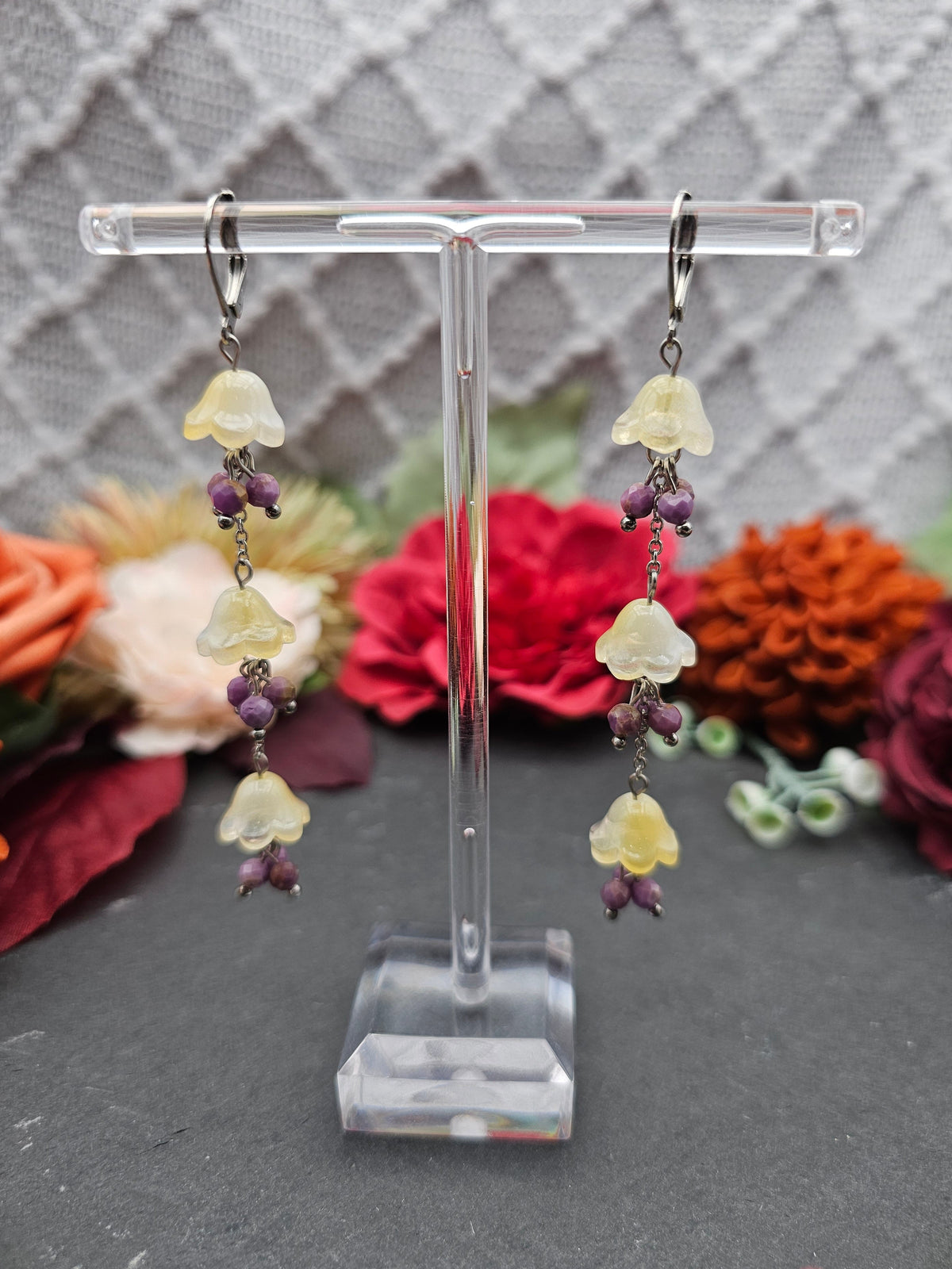 Ohrringe Floral Gelb Lang | Lepidolith | Edelstahl