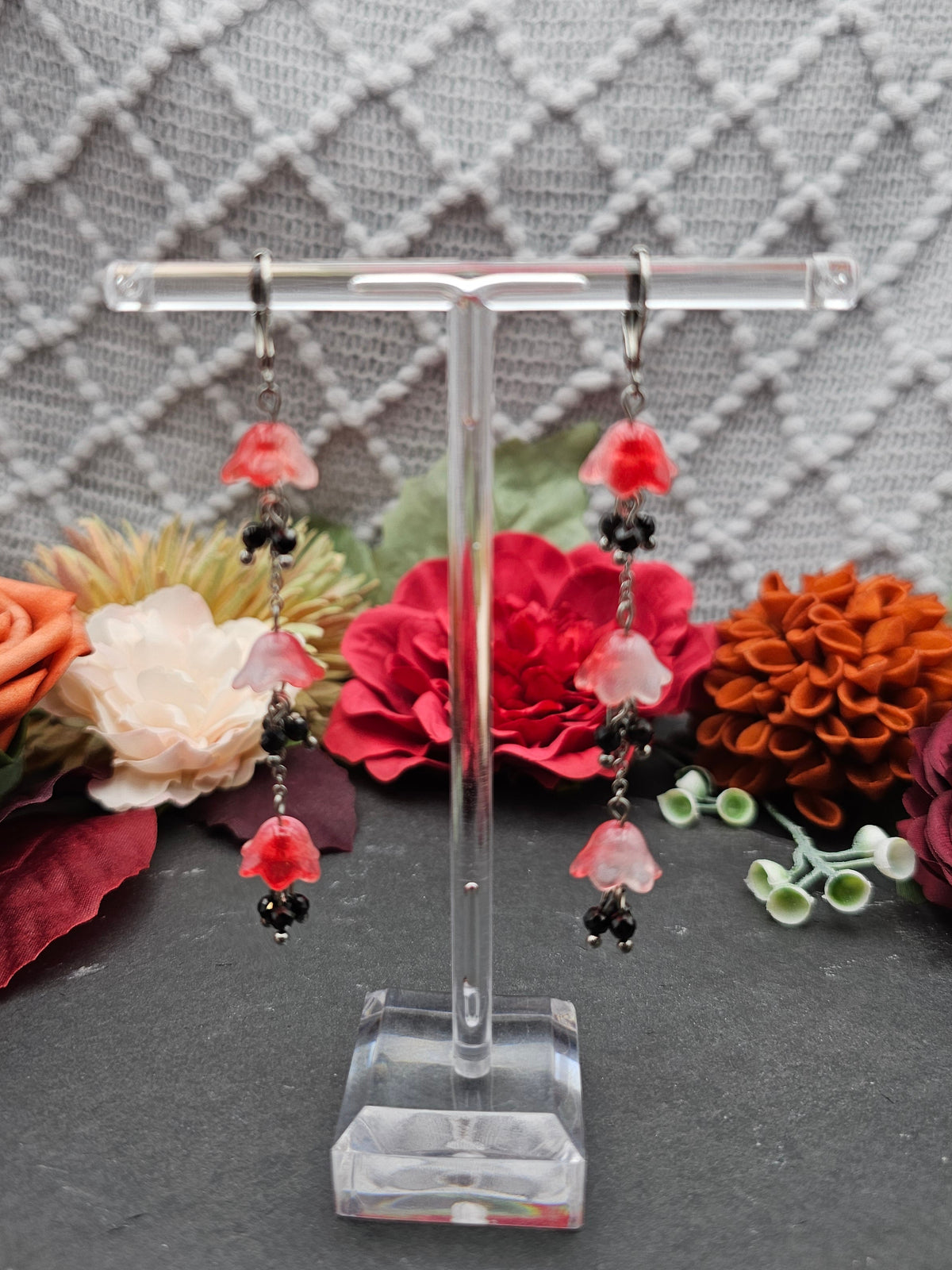 Ohrringe Floral Rot Lang | Spinell | Edelstahl