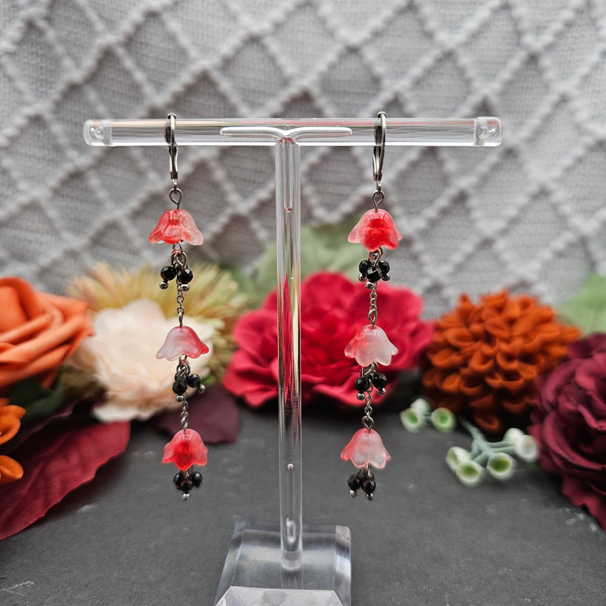 Ohrringe Floral Rot Lang | Spinell | Edelstahl