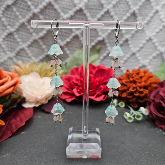 Ohrringe Floral Mint Lang | Rosaquarz | Edelstahl