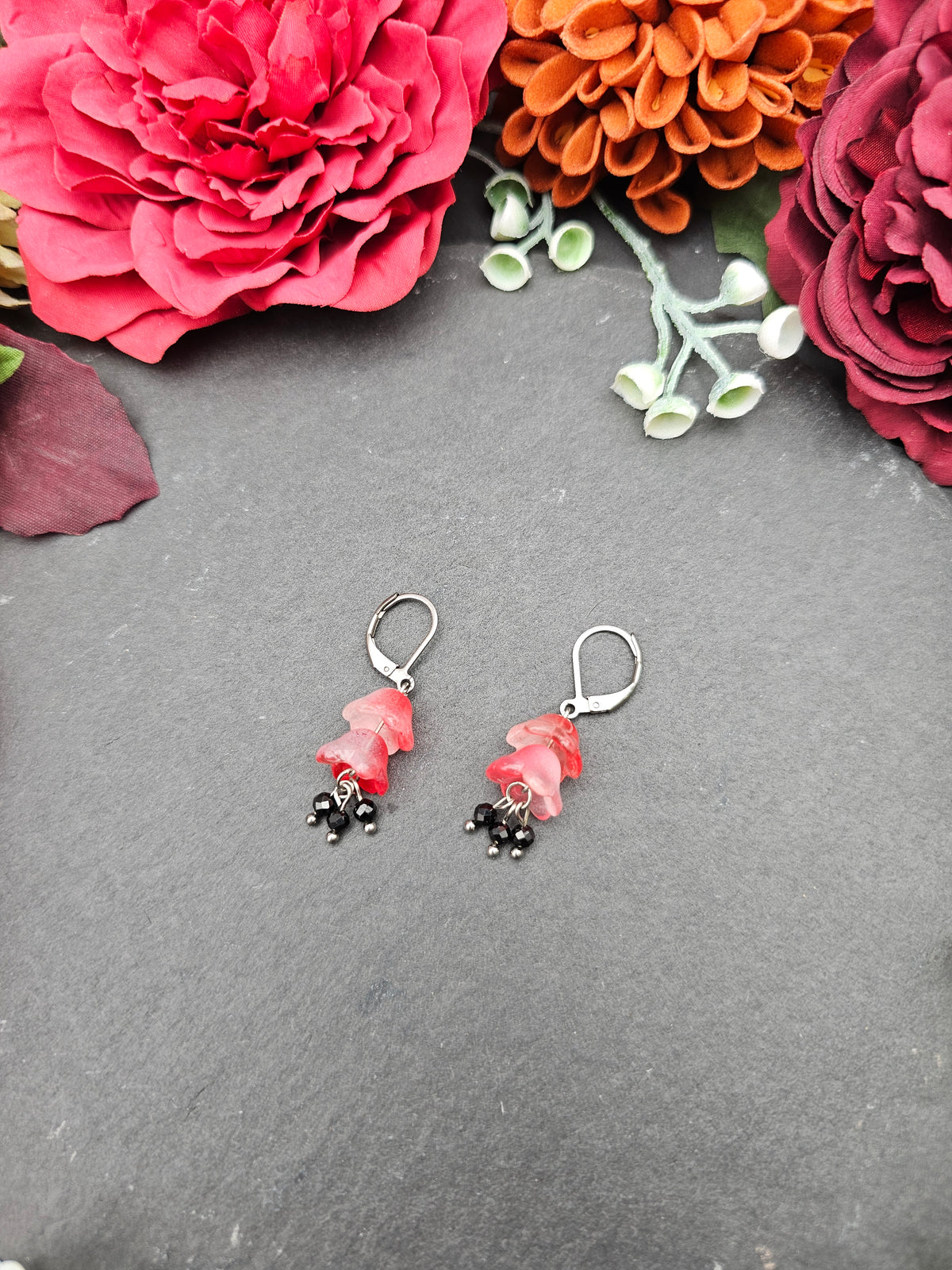 Ohrringe Floral Rot | Spinell | Edelstahl
