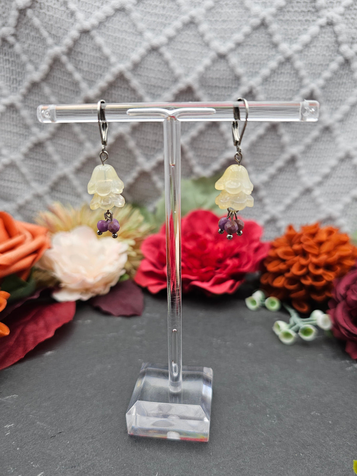 Ohrringe Floral Gelb | Lepidolith | Edelstahl