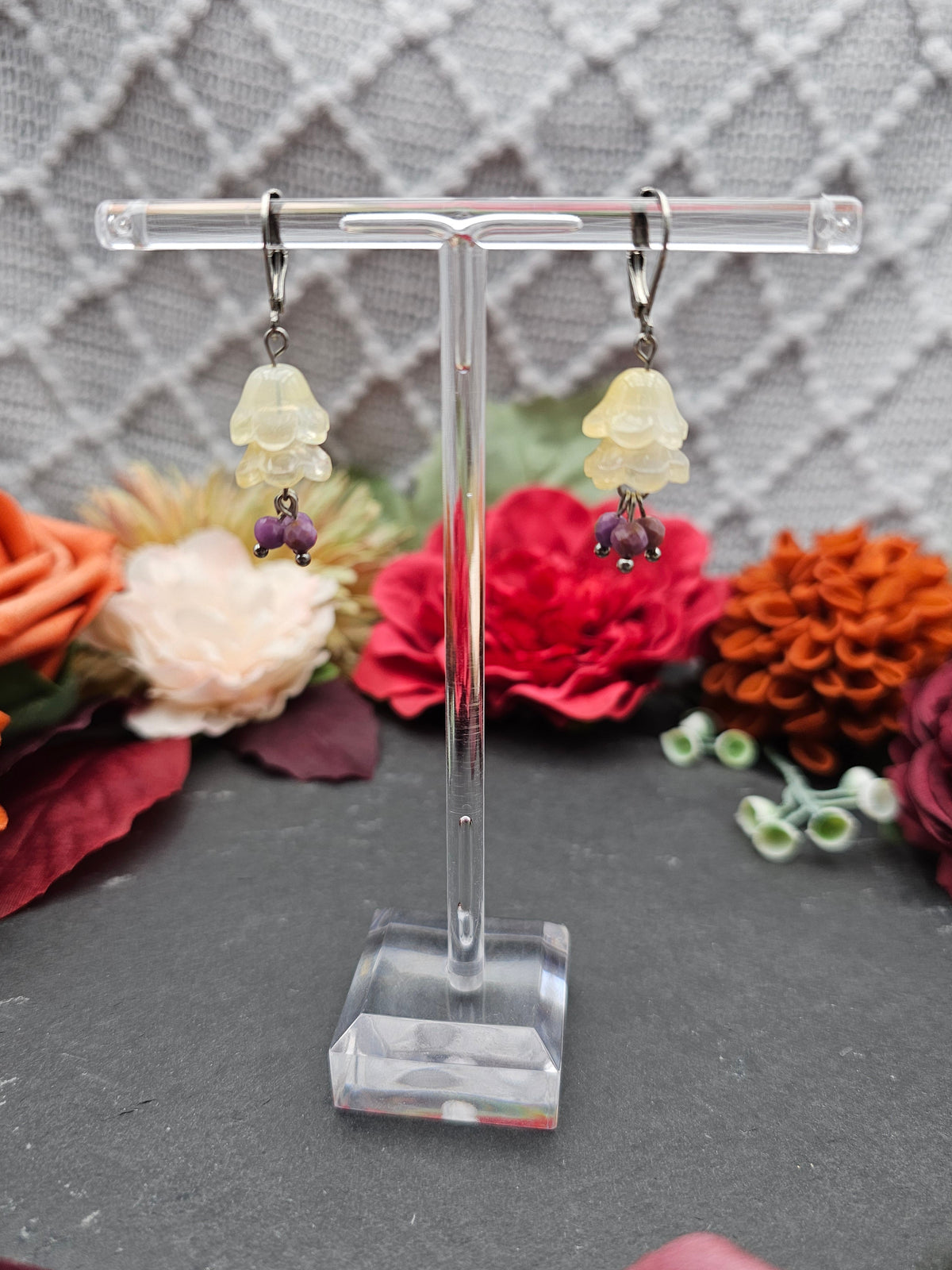 Ohrringe Floral Gelb | Lepidolith | Edelstahl