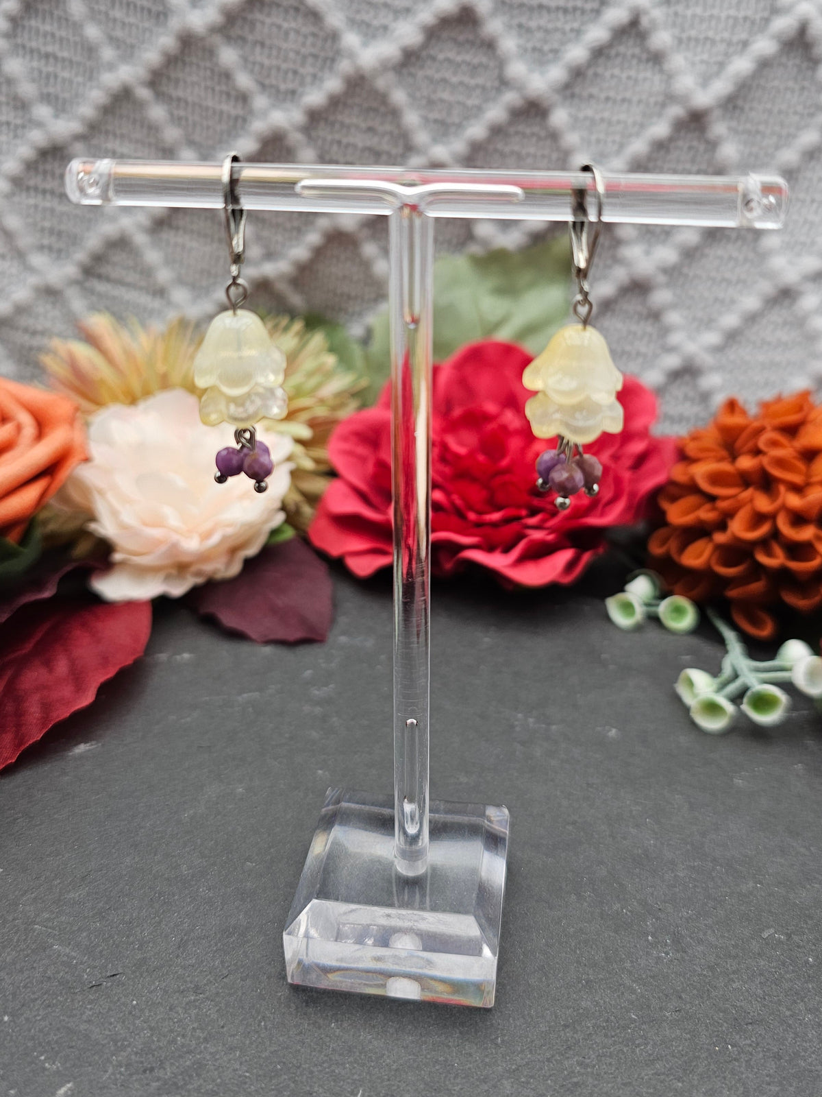 Ohrringe Floral Gelb | Lepidolith | Edelstahl