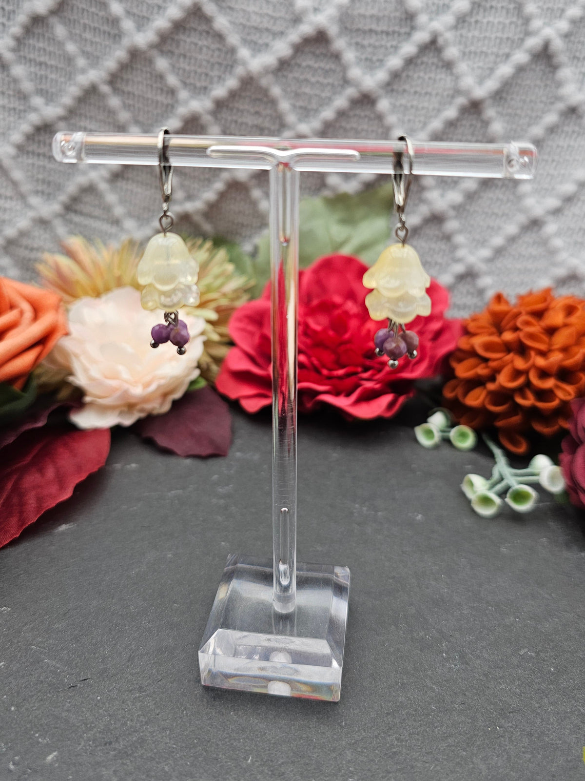 Ohrringe Floral Gelb | Lepidolith | Edelstahl