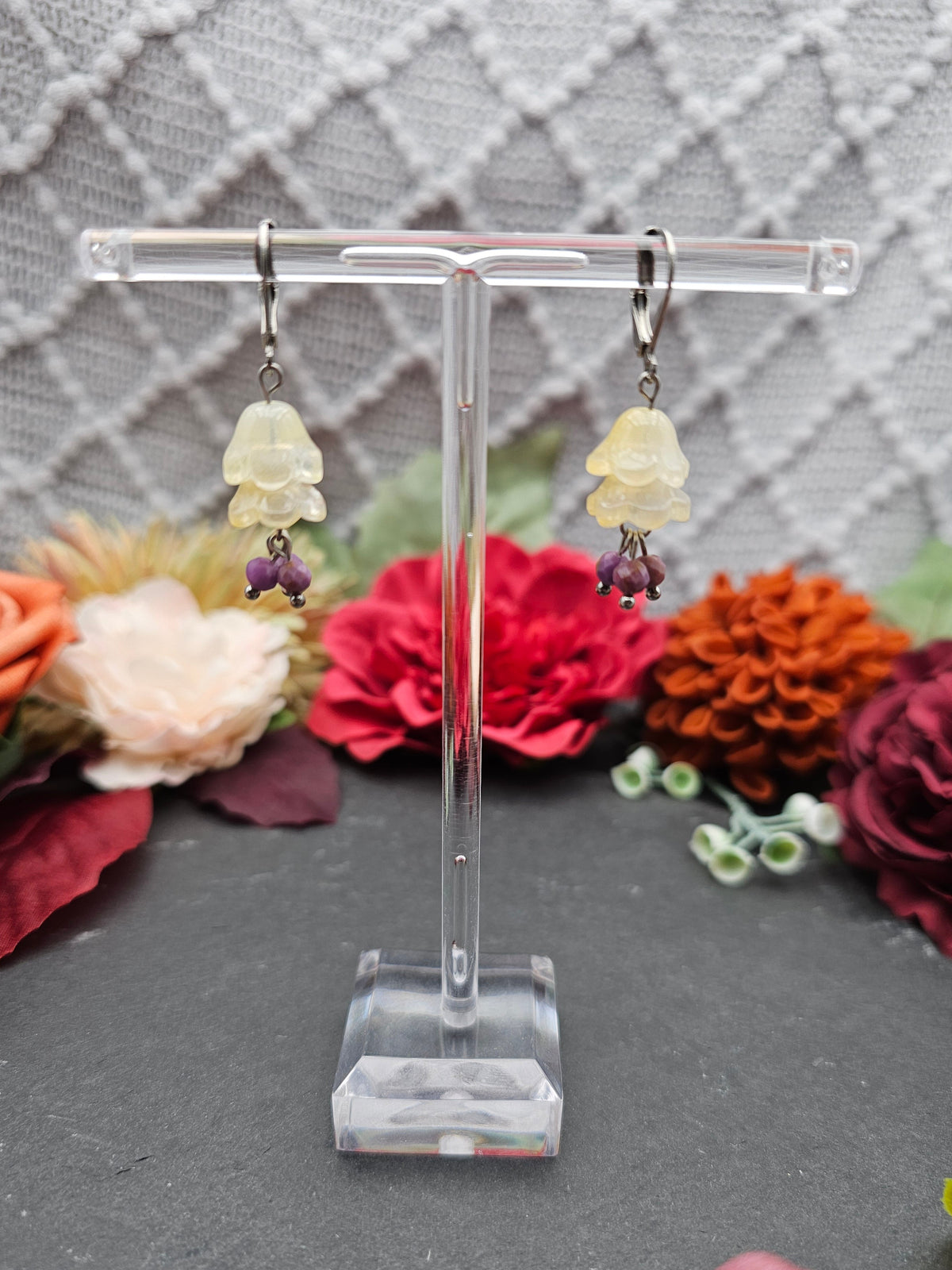 Ohrringe Floral Gelb | Lepidolith | Edelstahl
